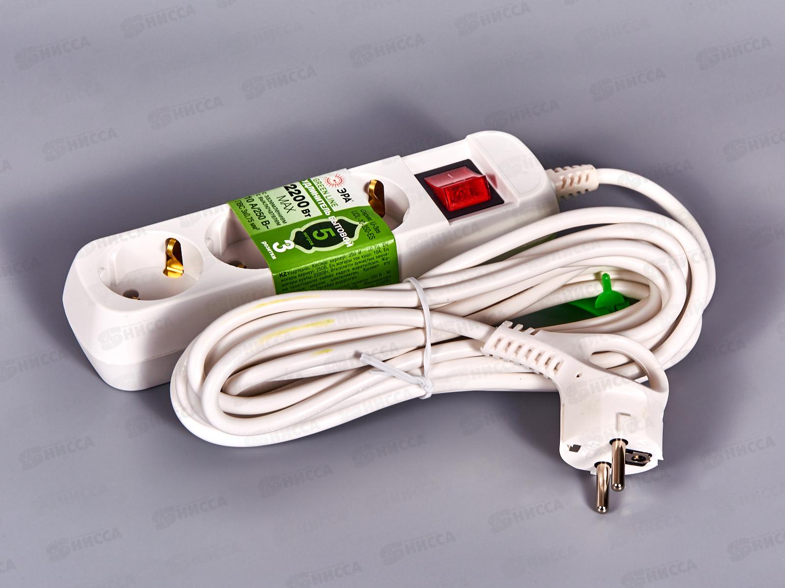 Удлинитель GREEN LINE  5м  3 гнезда, с заземлением, с выключателем, ПВС 3*0.75, UDL-10-350-ES *10