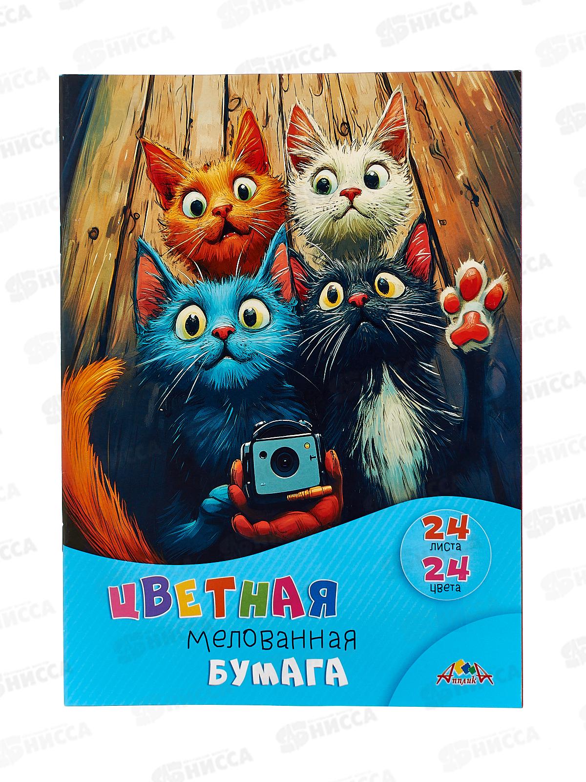 Цветная бум.  24л 24цв Апплика Забавные котята,С1233-16 *50