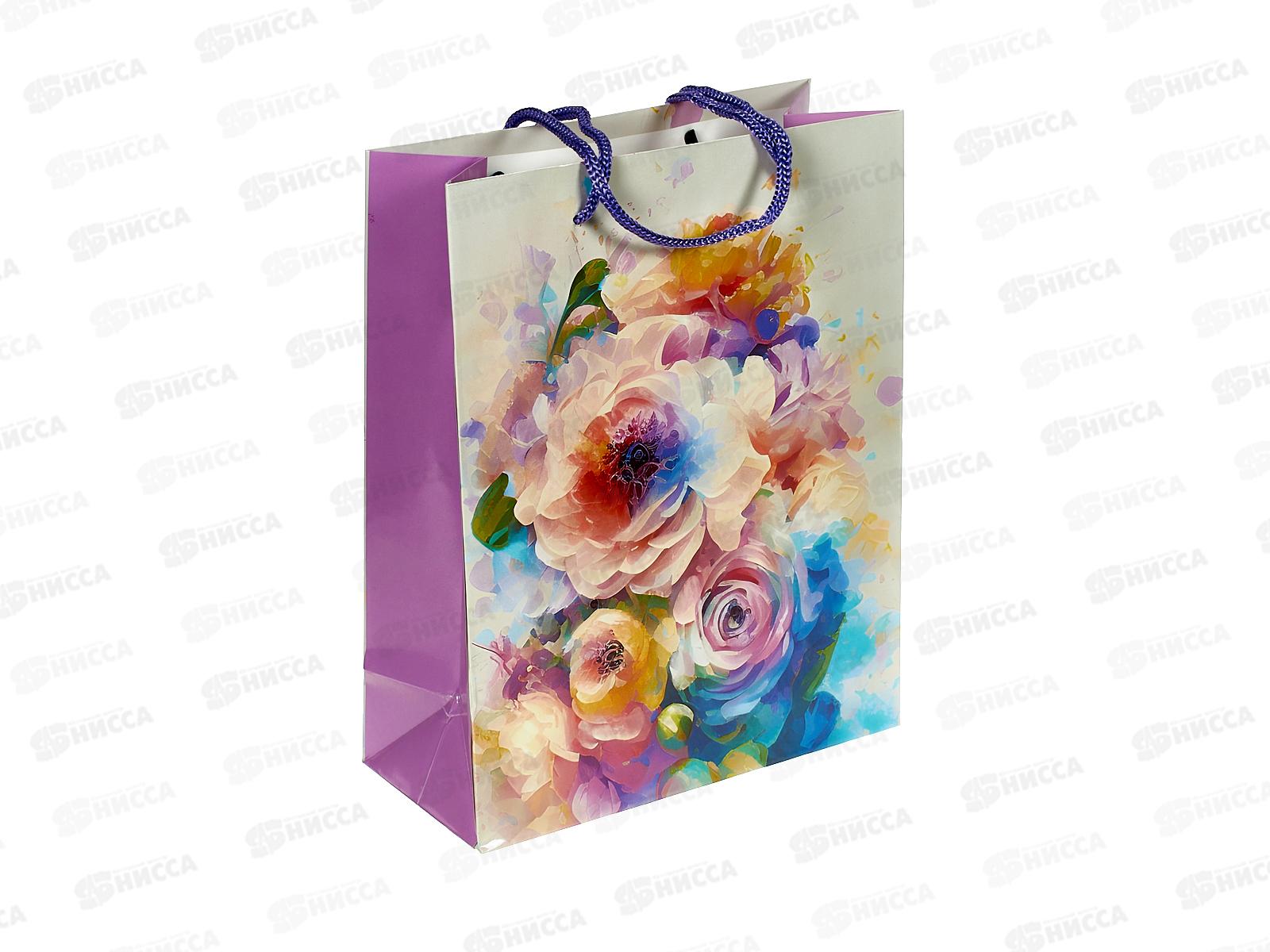 Пакет подарочный MI 18х23х8см Акварельные пионы, ПКП-0329  *12