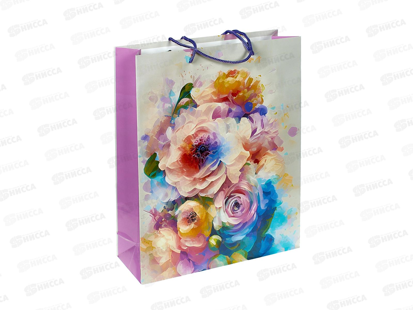 Пакет подарочный MI 26,4х32,7х8см Акварельные пионы, ПКП-0359  *12
