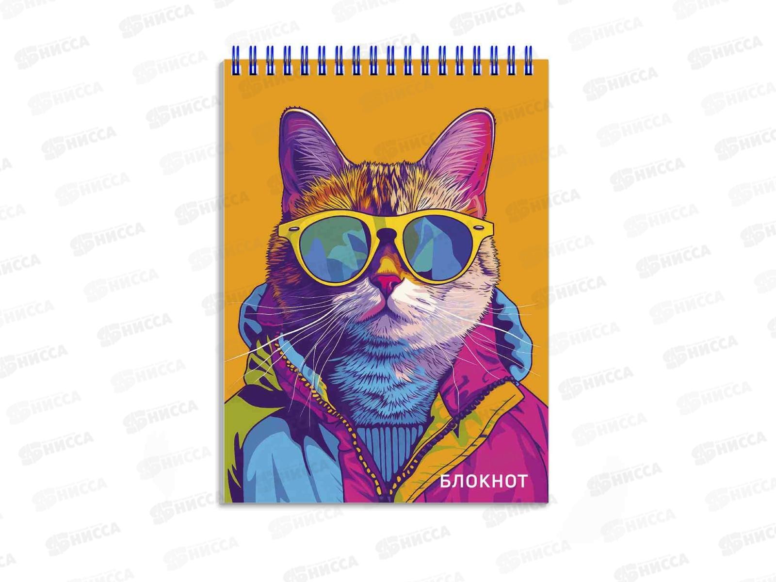 Блокнот 80л ФЕН А6 Яркий кот, оф.,греб.,69239