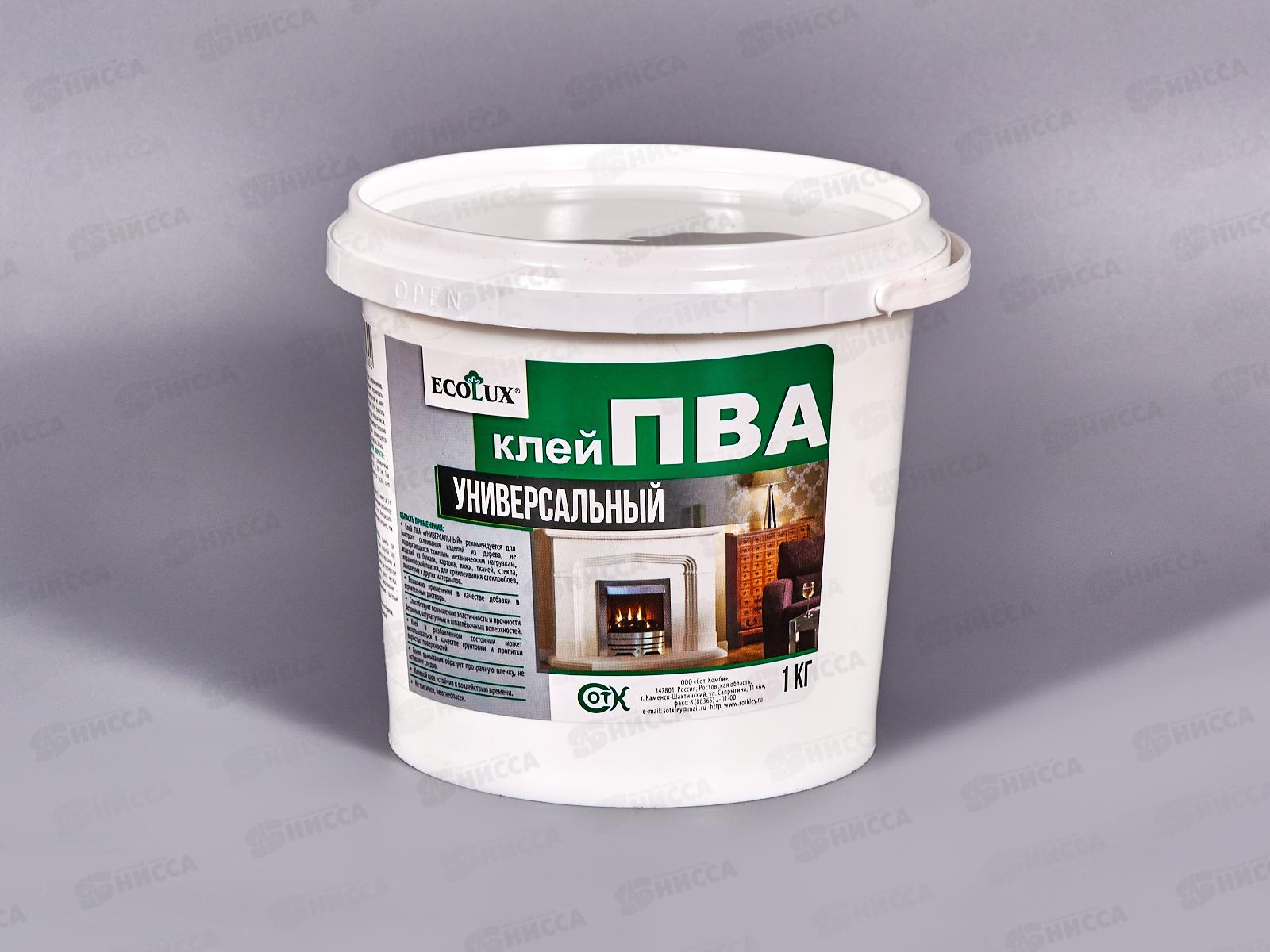 Клей ПВА ECОLUX универсальный 1кг  *12