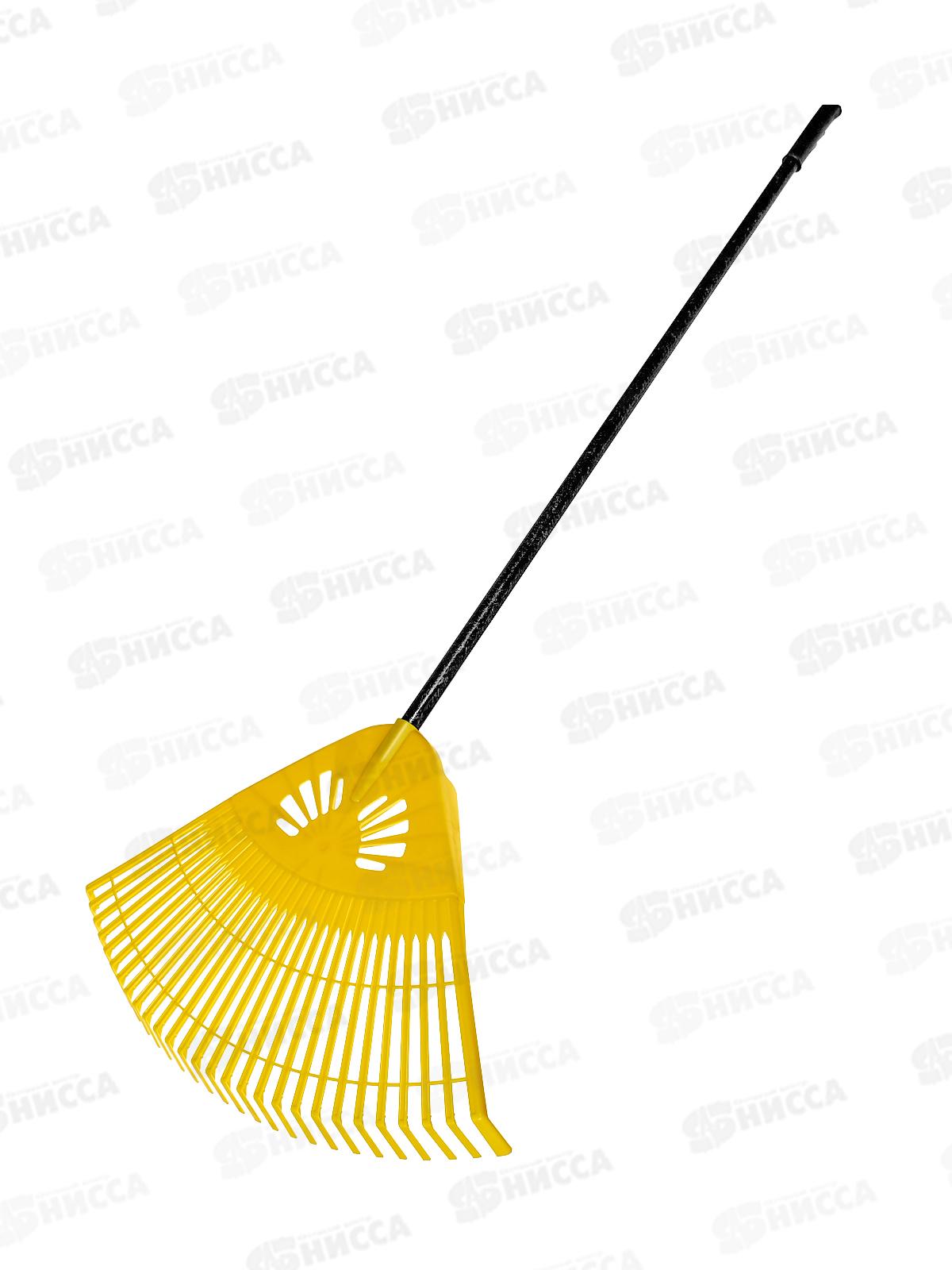 Грабли веерные пластмассовые 28 зубцов &quotГардения&quot желтые, с фибергласовым черенком, 010823-4   *5