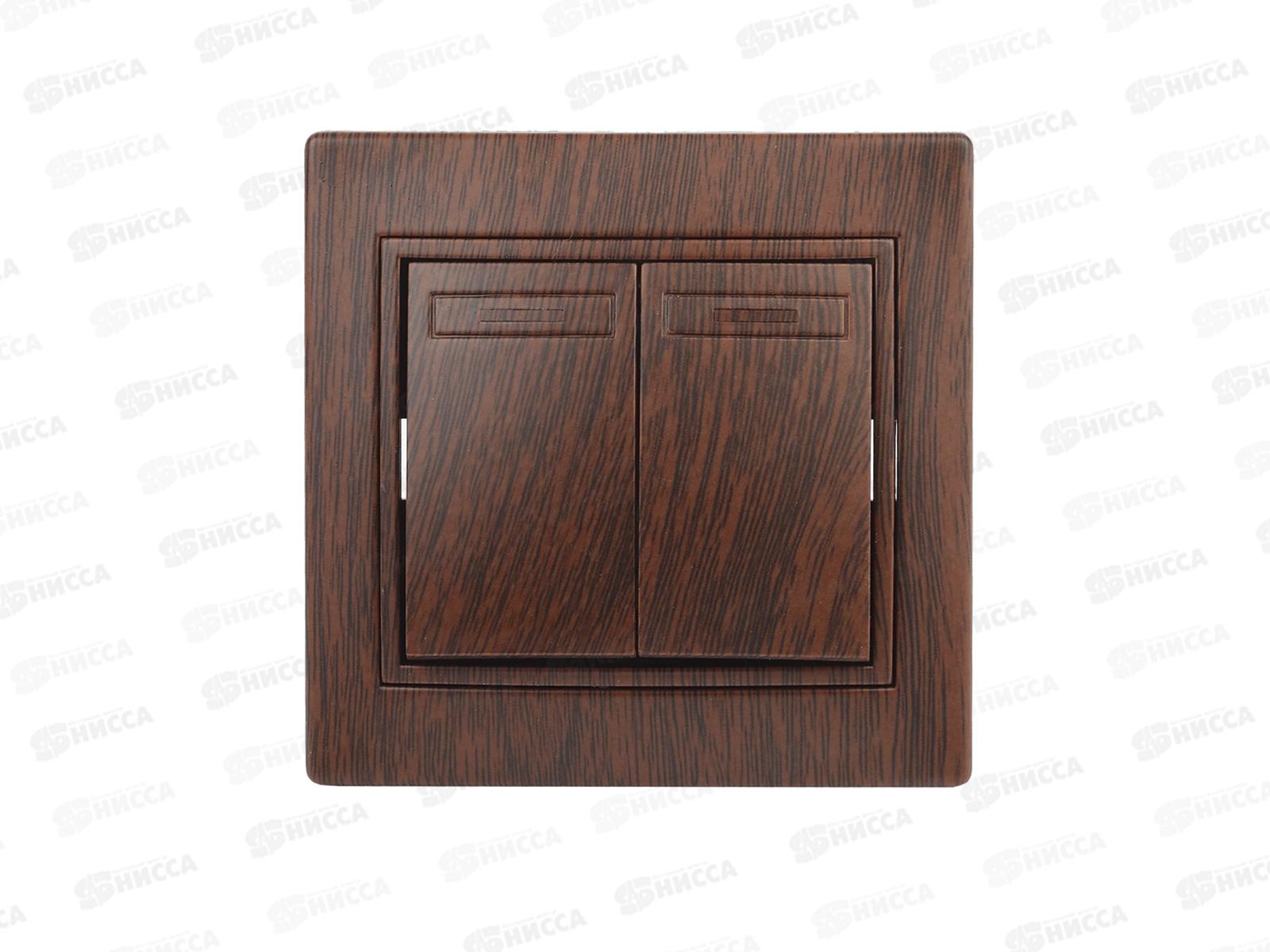 Выключатель INTRO Plano двойной, cкрытая установка, 10А-250В, венге, 1-104-10    *10/200