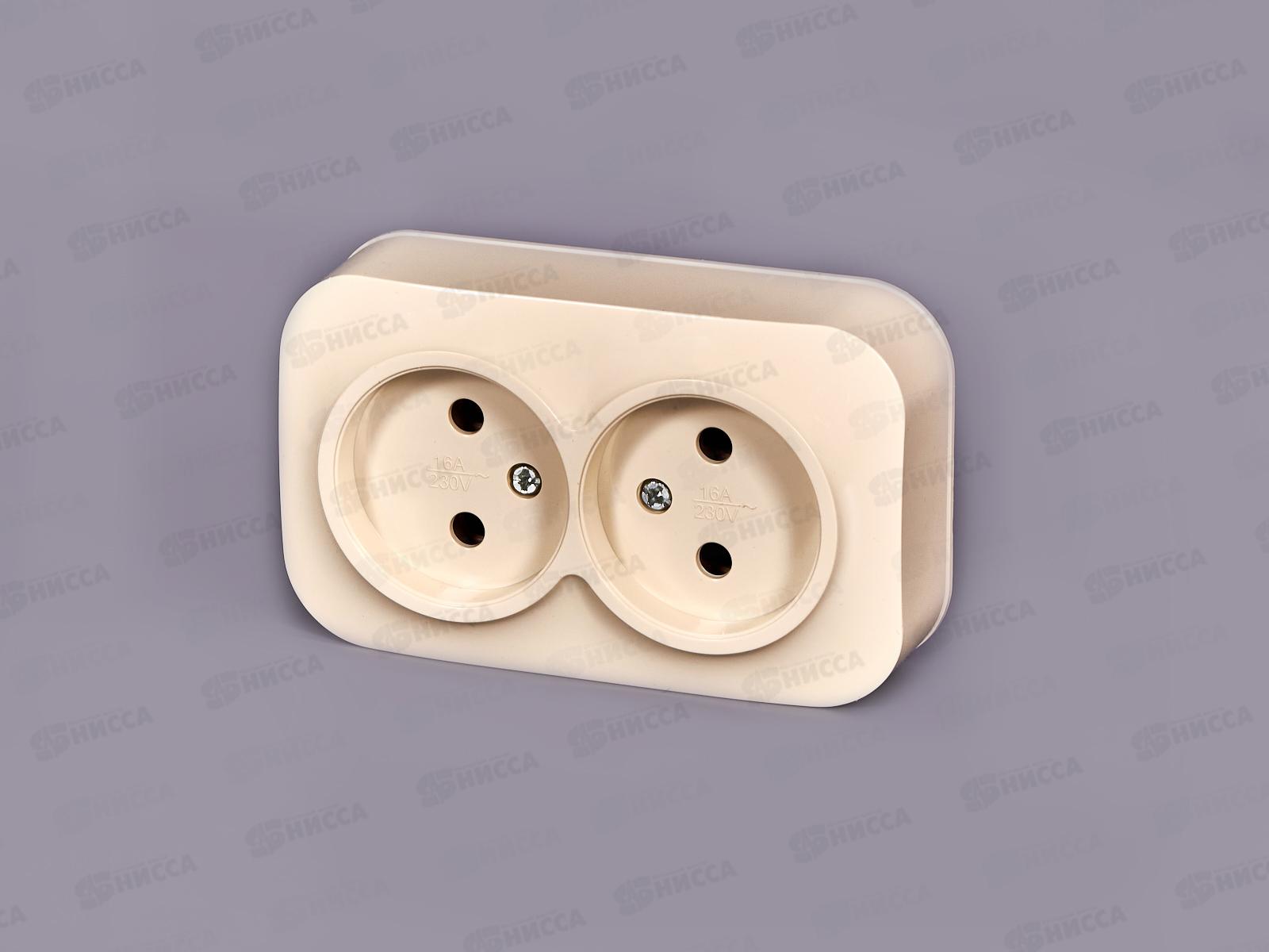  Розетка IONICH 2-местная открытой установки, без заземления, 16А, 220В слоновая кость,керамика,1427 *10