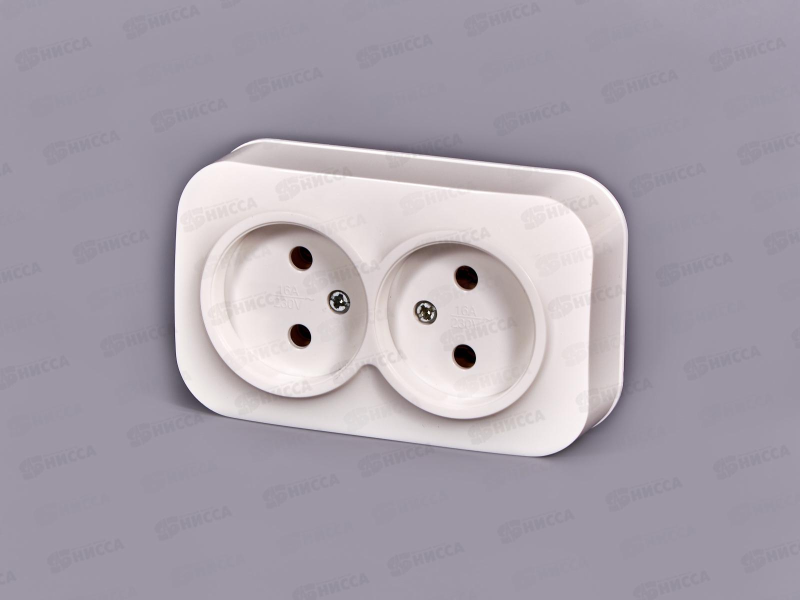 Розетка IONICH 2-местная открытой установки, без заземления, 16А, 220В белая,керамика, 1417*10