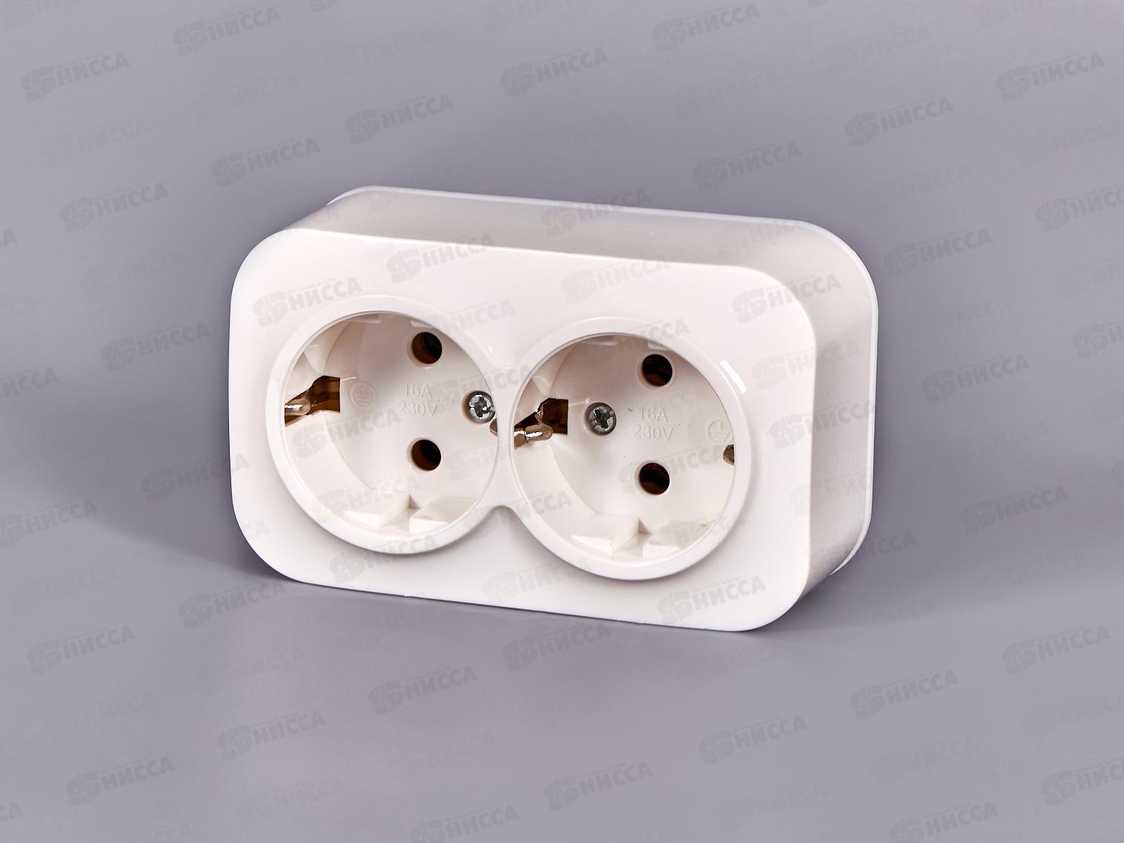 Розетка IONICH 2-местная открытой установки, с заземлением, 16А, 220В белая,керамика,1419*10