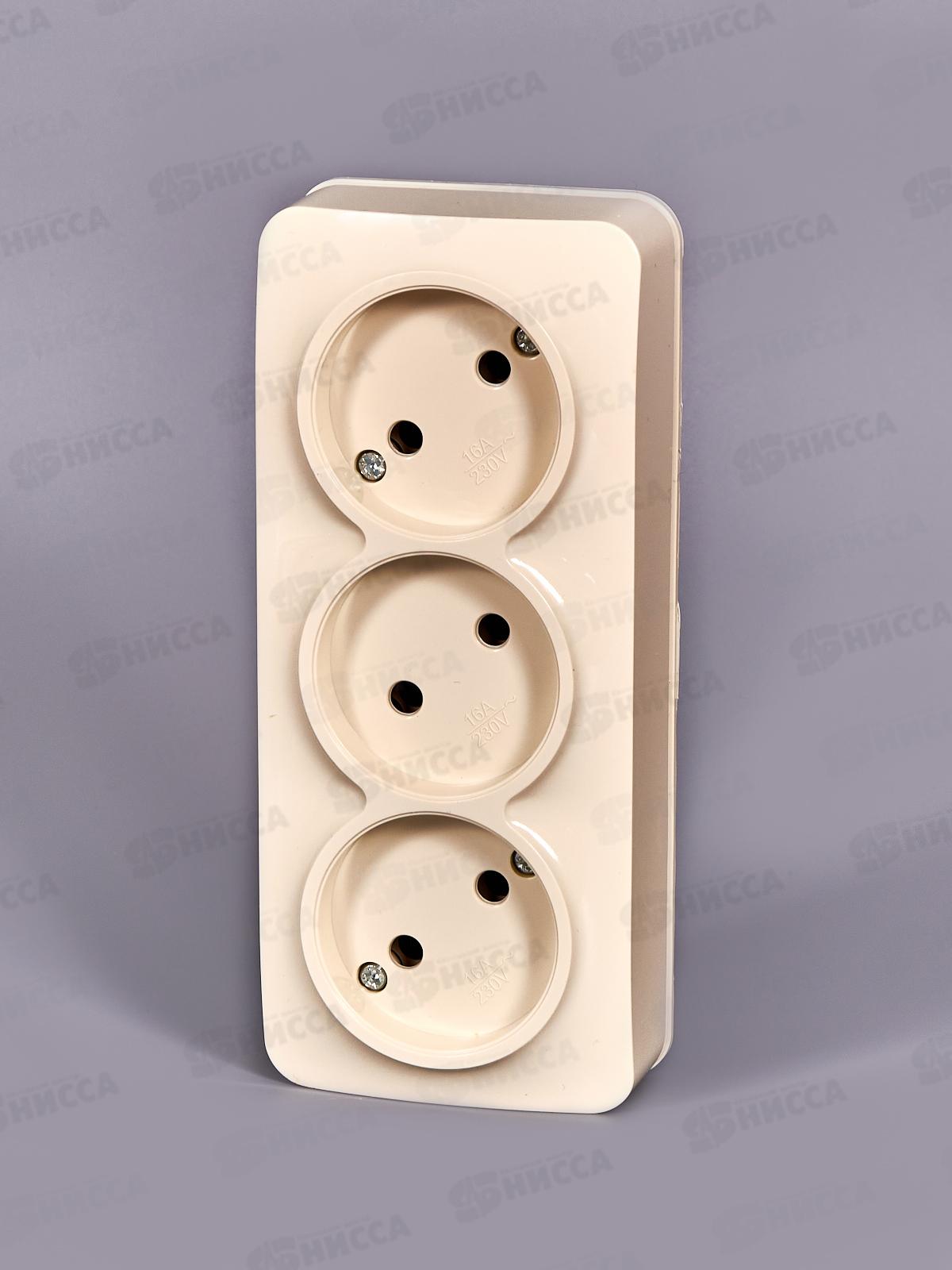 Розетка IONICH 3-местная открытой установки, без заземления, 16А, 220В слоновая кость,керамика,1450 *10