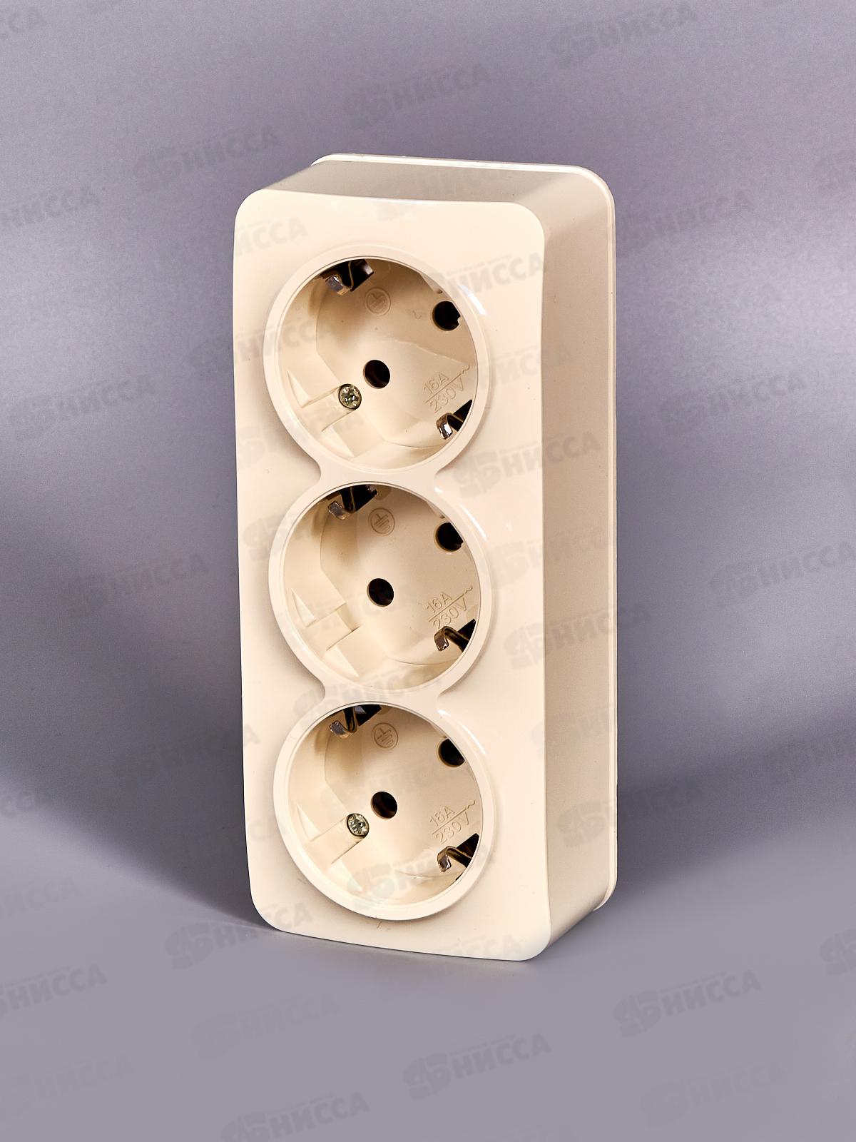 Розетка IONICH 3-местная открытой установки, с заземлением, 16А, 220В слоновая кость,керамика,1429*10