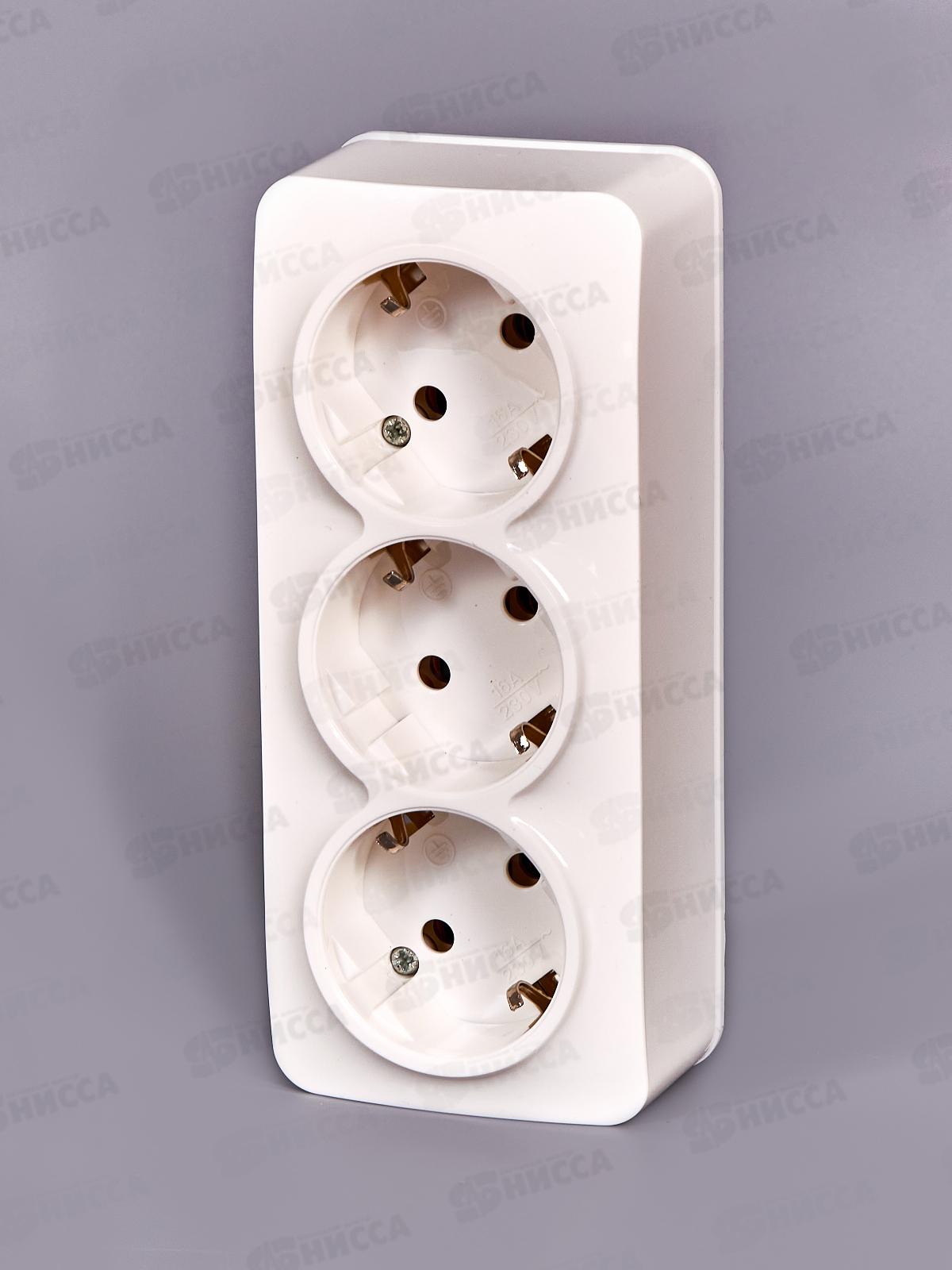 Розетка IONICH 3-местная открытой установки, с заземлением, 16А, 220В белая,керамика, 1420*10