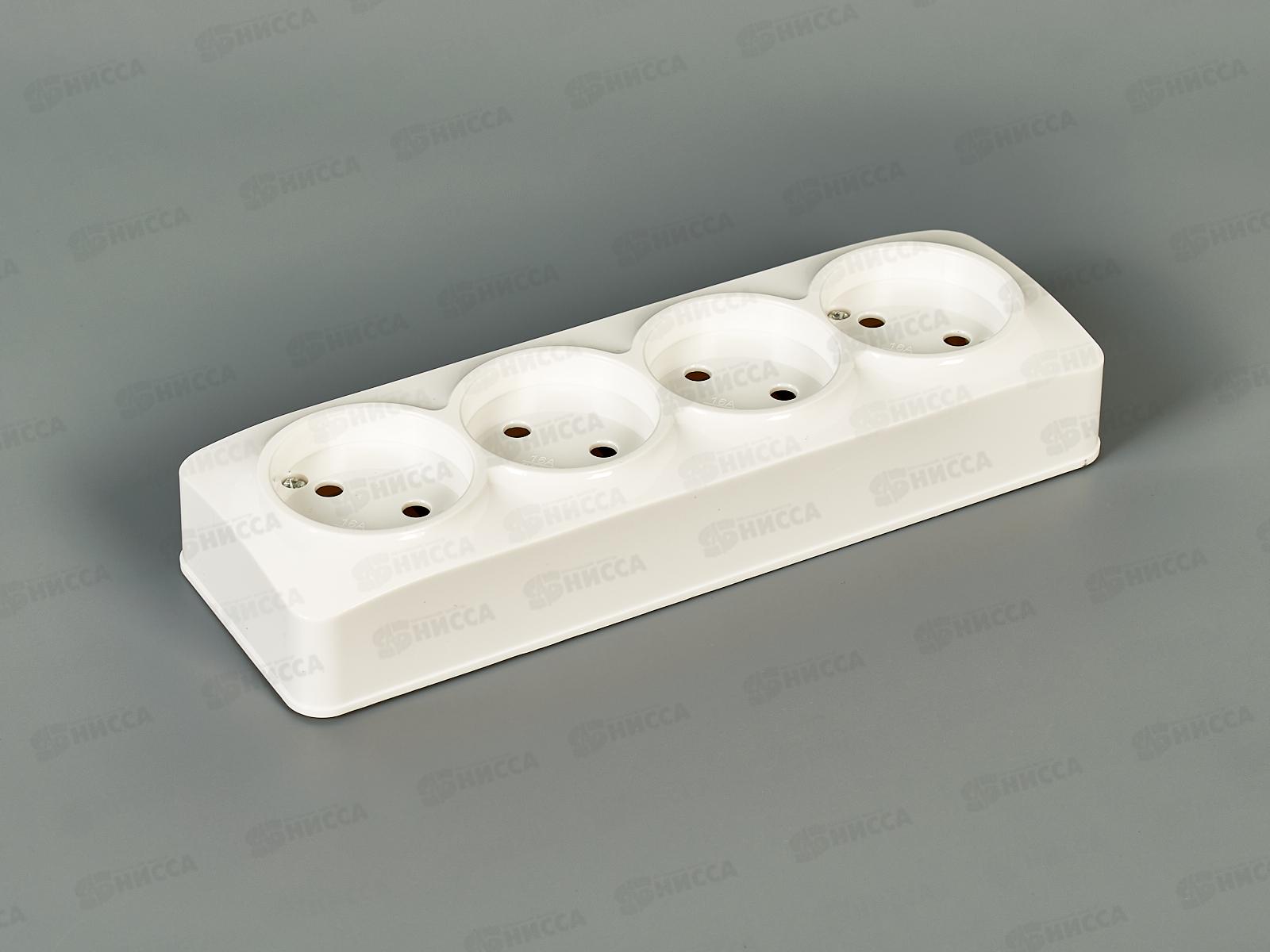 Розетка IONICH 4-местная открытой установки, без заземления, 16А, 220В белая 1446*10