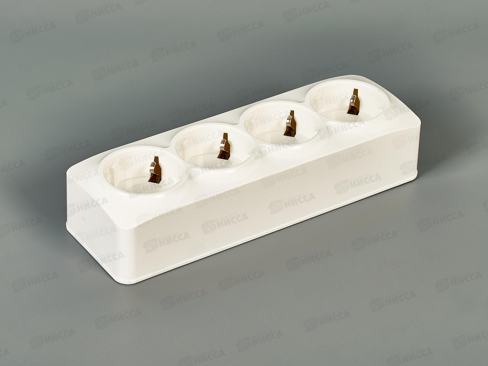 Розетка IONICH 4-местная открытой установки, с заземлением, 16А, 220В белая, керамика,1447*10