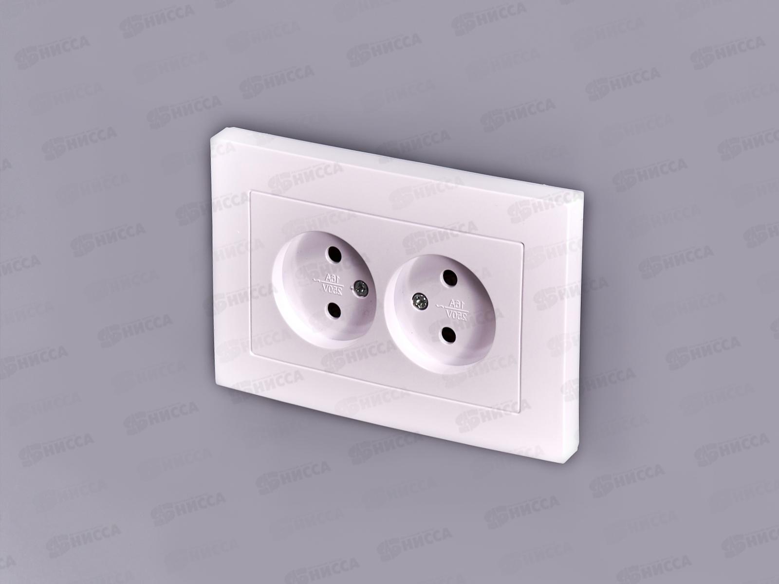 Розетка Афина 2-местная скрытой установки, без заземления, 16А, 220В белая, А0102*10