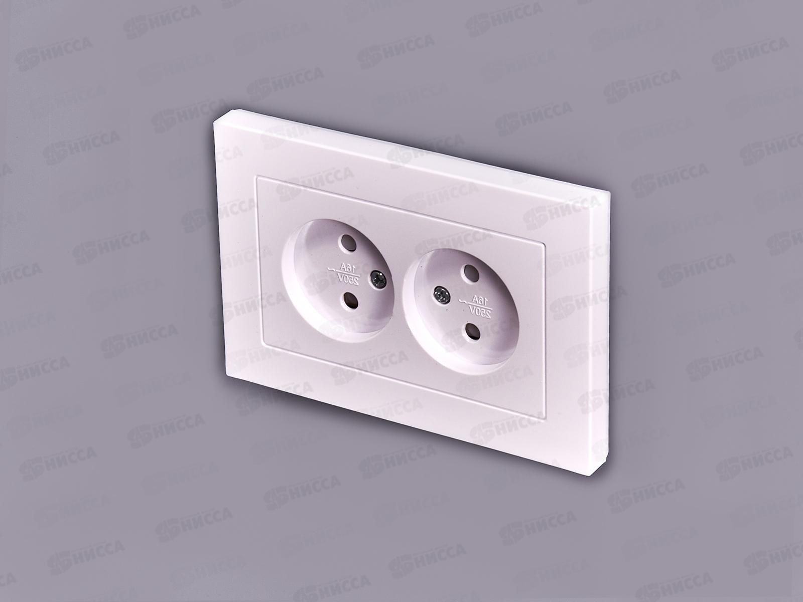 Розетка Афина 2-местная скрытой установки, без заземления,з/ш 16А, 220В белая, A0048*10