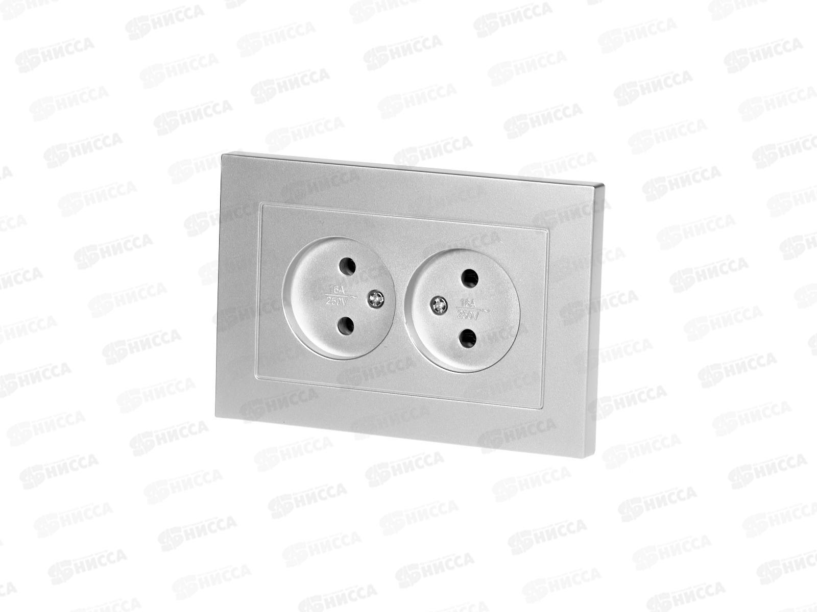 Розетка Афина 2-местная скрытой установки, без заземления 16А, 220В серебро, A0102-S*10