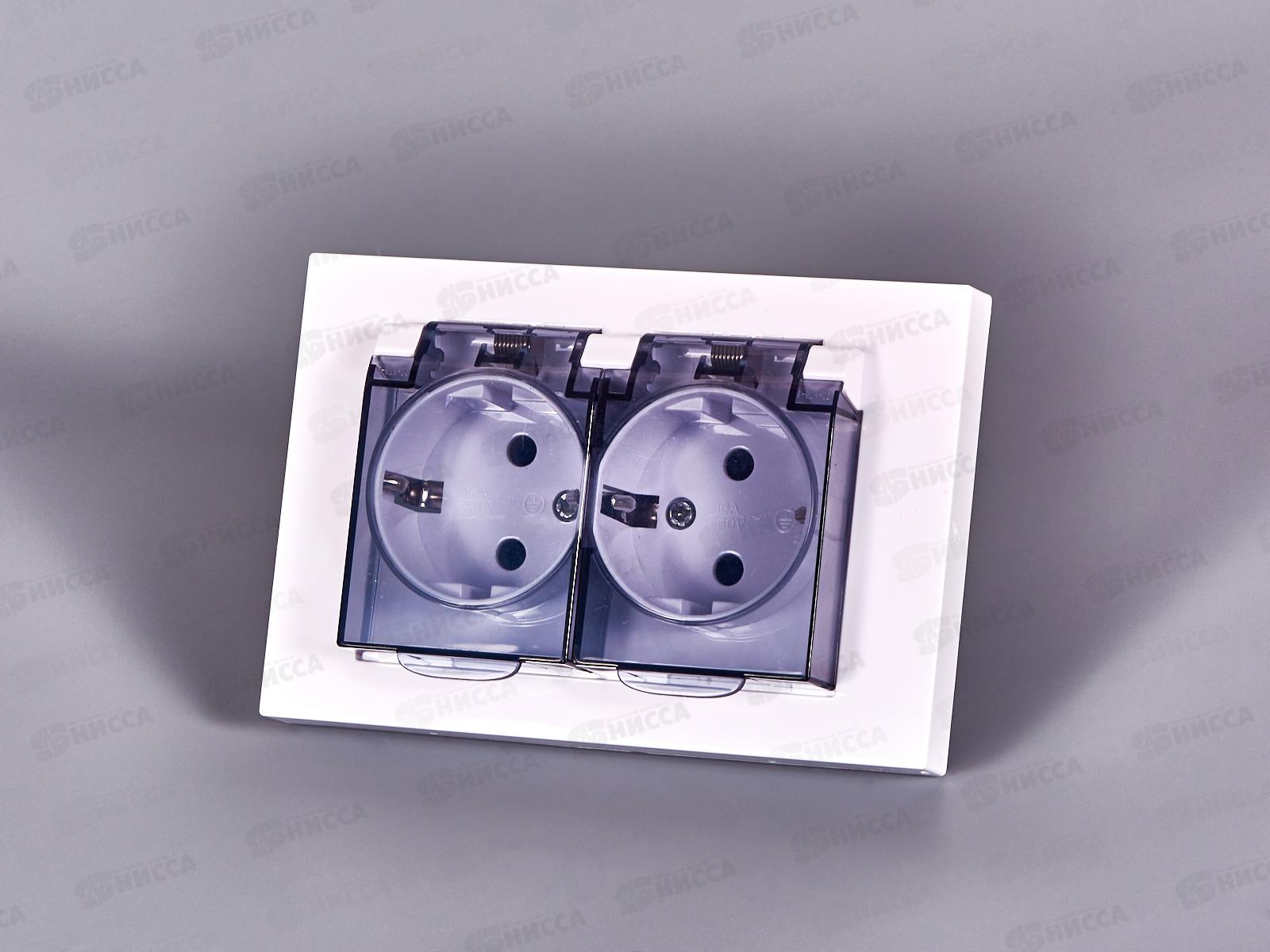 Розетка Афина 2-местная с крышкой скрытой установки, с заземлением 16А, 220В, белая, A0031*10