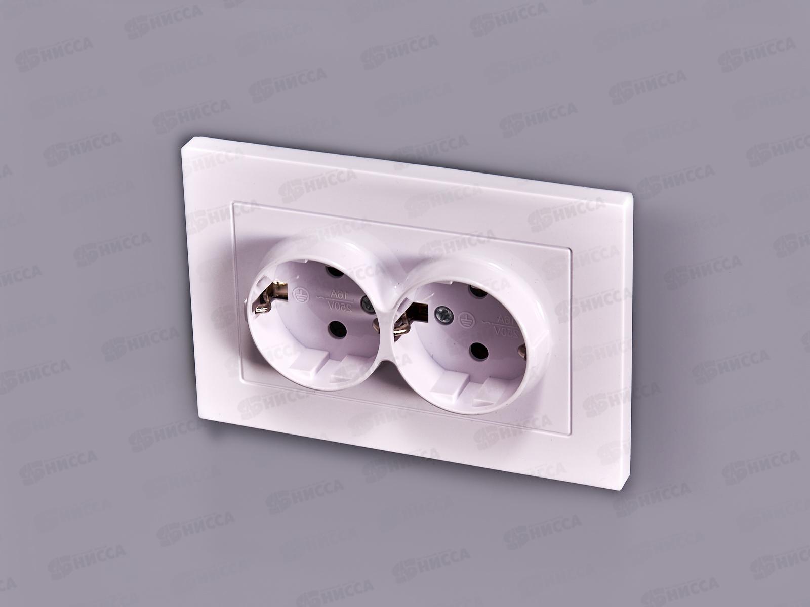 Розетка Афина 2-местная скрытой установки, с заземлением 16А, 220В белая, A0128*10