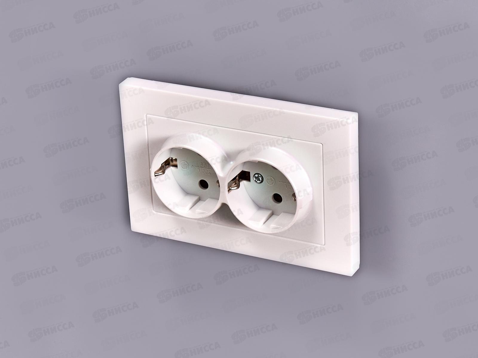 Розетка Афина 2-местная скрытой установки, с заземлением 16А, 220В, жемчуг, A0128-OBr*10