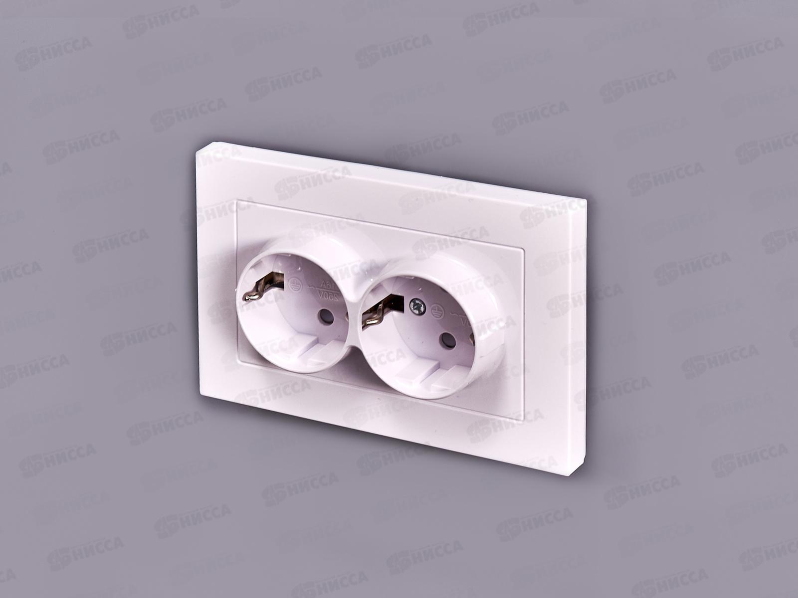 Розетка Афина 2-местная скрытой установки, с заземлением,з/ш 16А, 220В белая, A0050*10