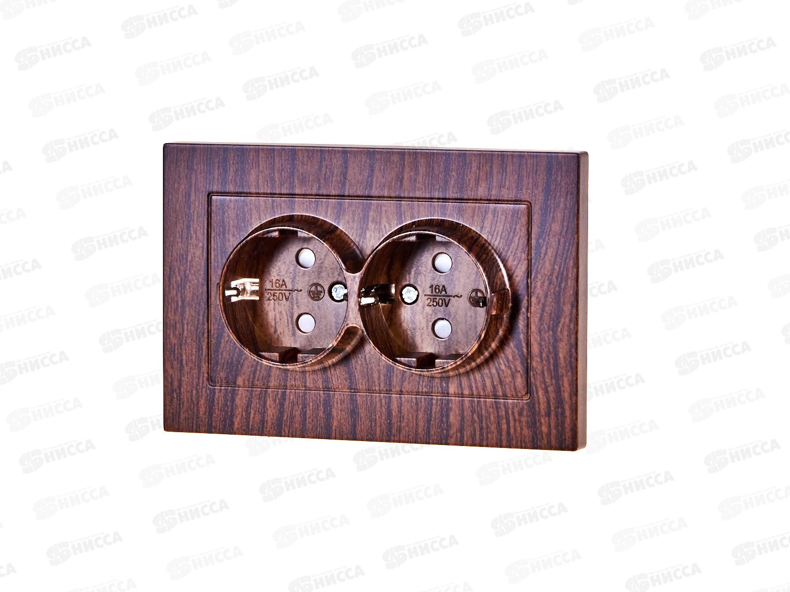 Розетка Афина 2-местная скрытой установки, с заземлением,з/ш 16А, 220В венге, A0050-V*10