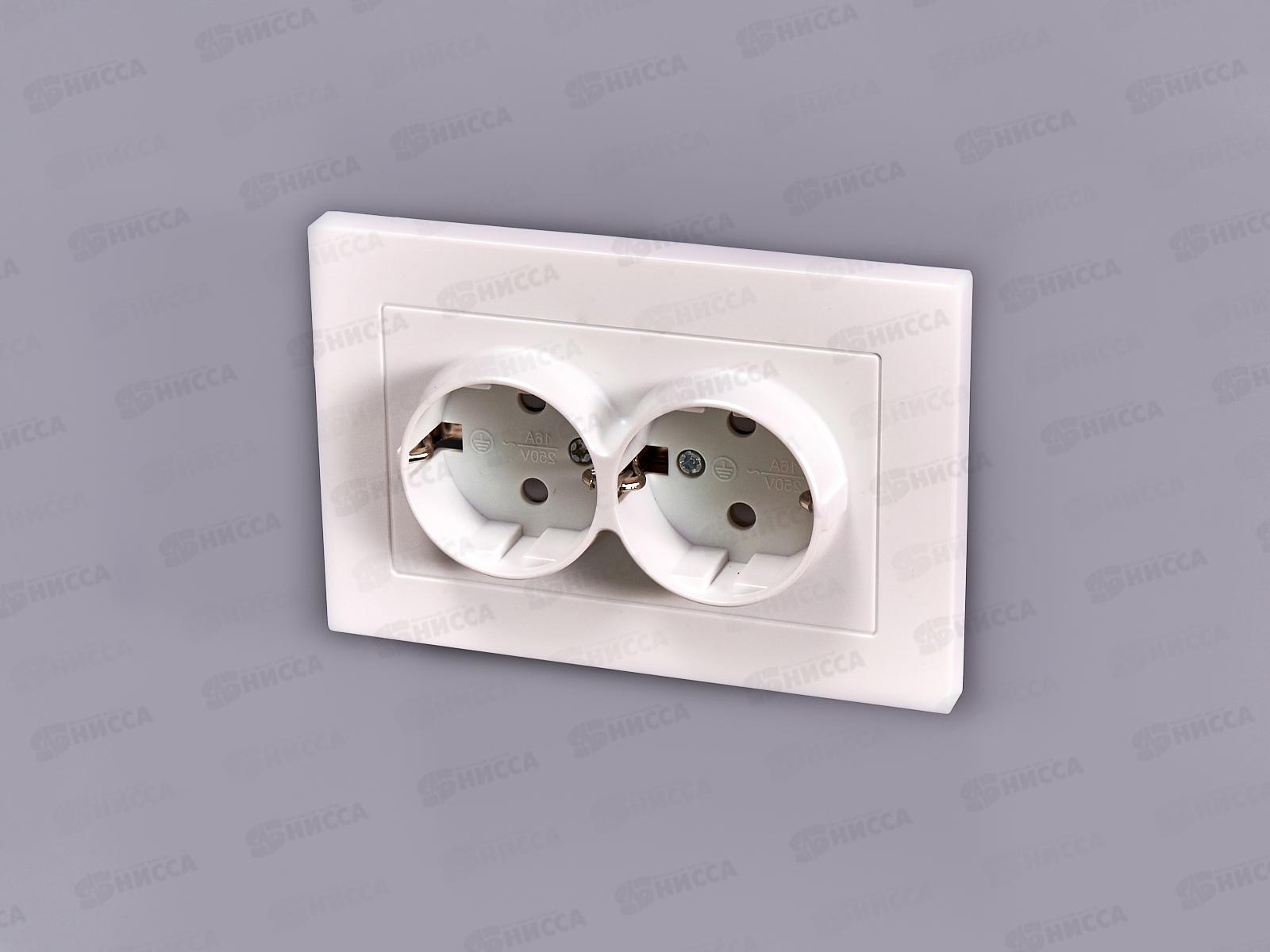 Розетка Афина 2-местная скрытой установки, с заземлением,з/ш 16А, 220В жемчуг, A0050-OBr*10