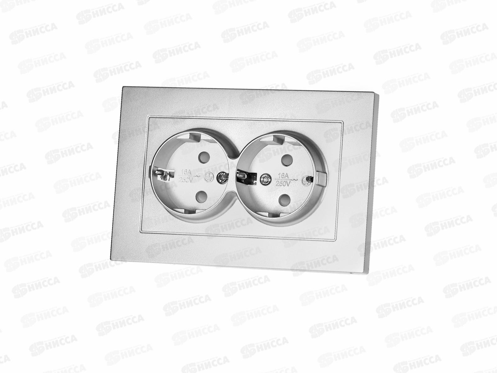 Розетка Афина 2-местная скрытой установки, с заземлением,з/ш 16А, 220В серебро, A0050-S*10