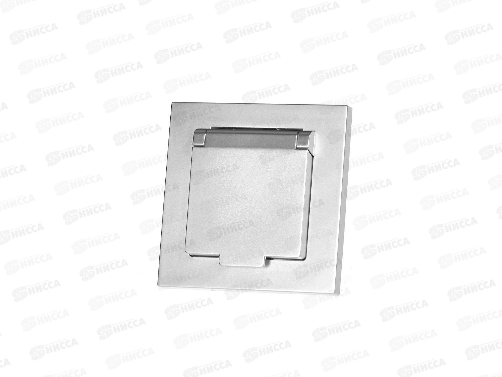 Розетка Афина 1-местная скрытой установки, c заземлением, с крышкой 16А, 220В серебро,A0029-S*10