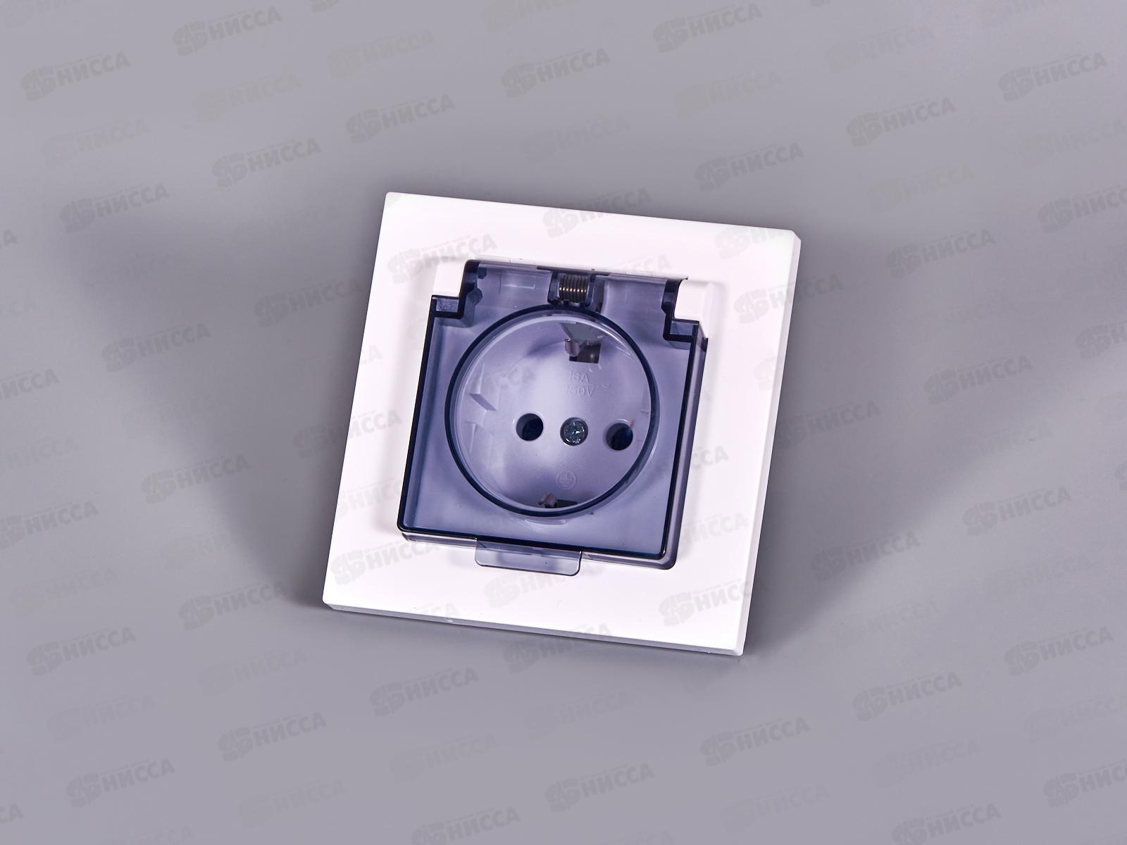 Розетка Афина 1-местная скрытой установки, c заземлением, с крышкой 16А, 220В белая, А0030*10