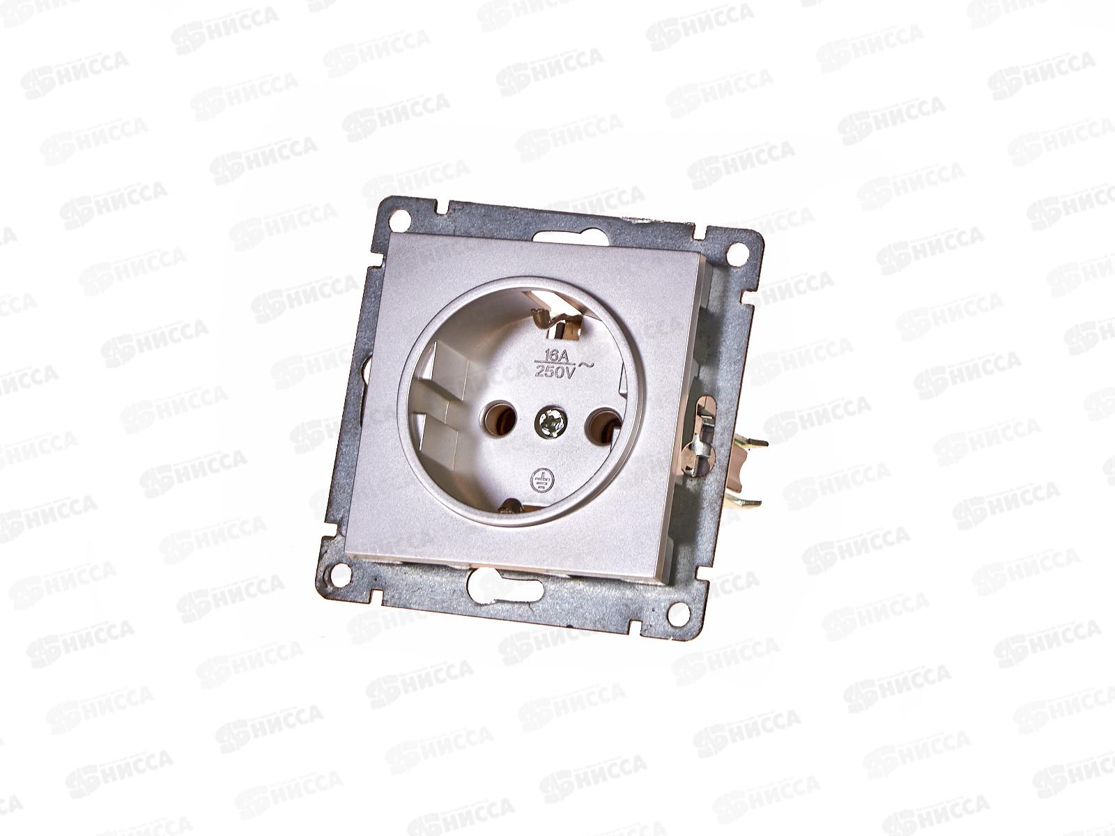 Розетка Афина 1-местная скрытой установки c заземлением, 16А, 220В серебро,A0028-S*10