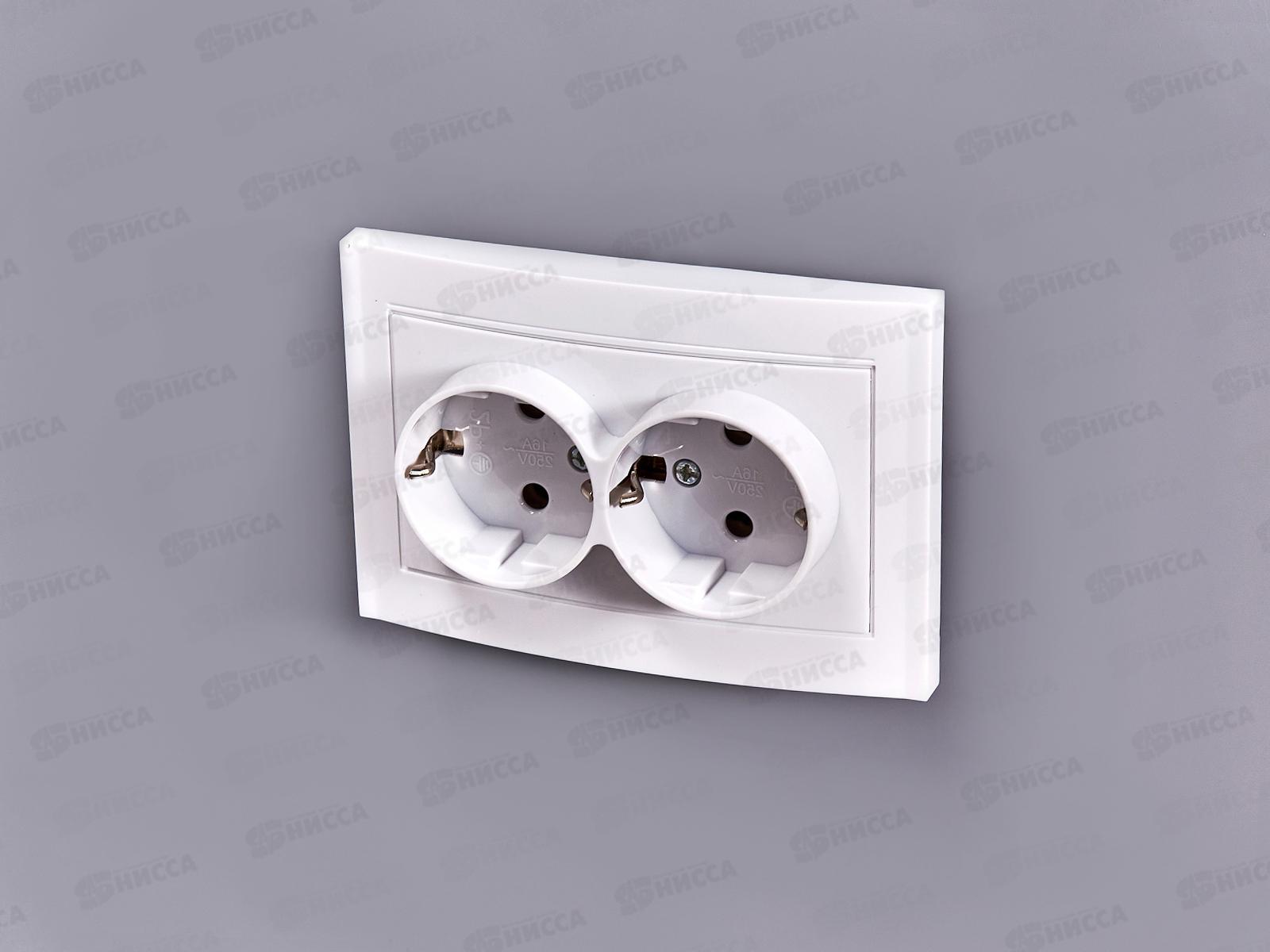 Розетка Бриллиант 2-местная с заземлением, скрытой установки, 16А, 220В,белая, керамика, 7947533*10