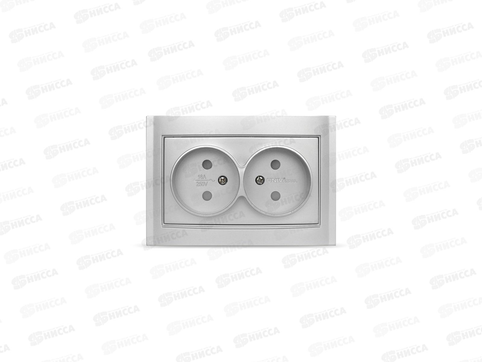 Розетка Бриллиант 2-местная без заземления, скрытой установки, з/ш 16А, 220В,серебро,керамика, 7949773*10