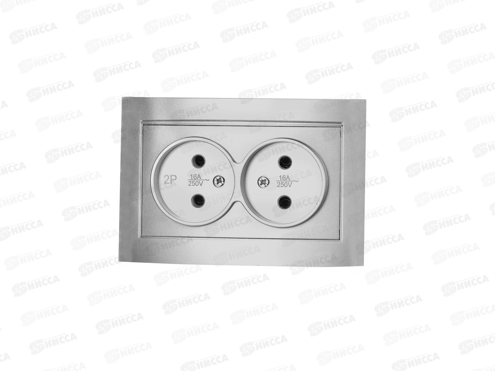 Розетка Бриллиант 2-местная без заземления, скрытой установки, 16А, 220В,серебро, керамика, 7949766*10