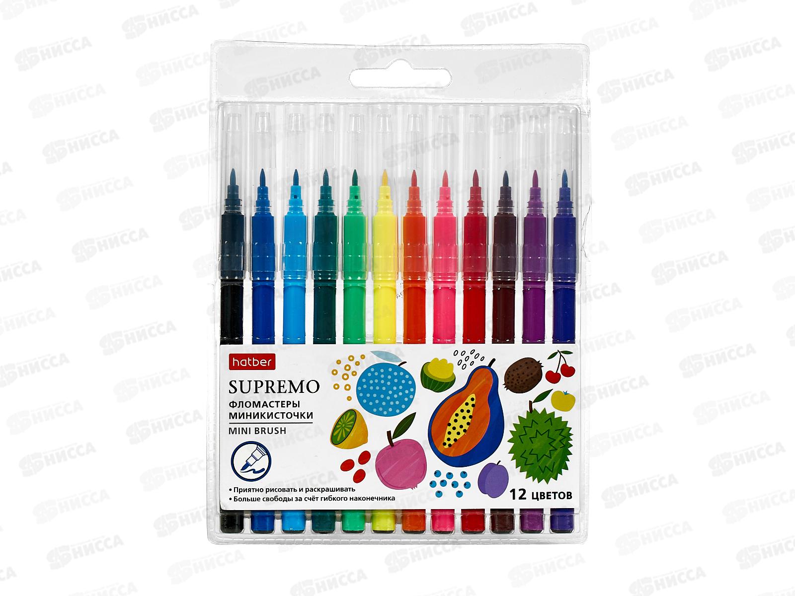Фломастеры 12цв. Hatber Supremo миникисть, FP_087563 *12/192