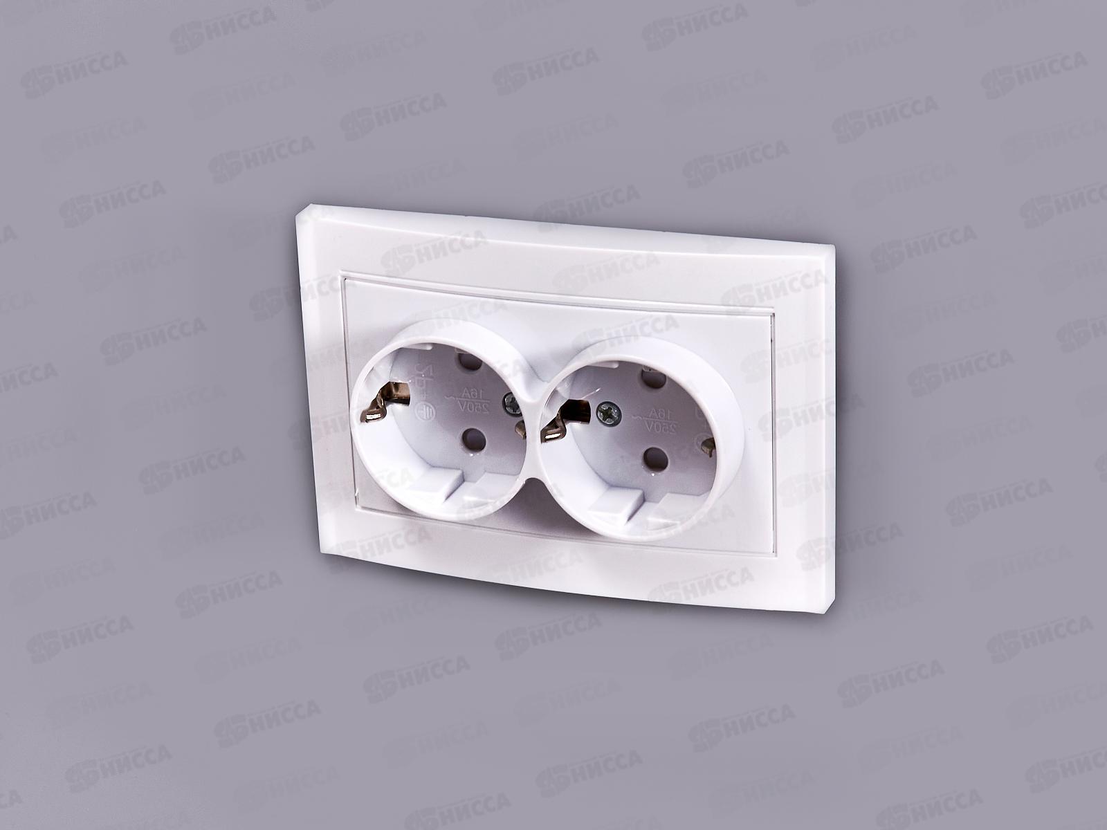 Розетка Бриллиант 2-местная с заземлением, скрытой установки,з/ш 16А, 220В,белая,керамика, 7947540*10