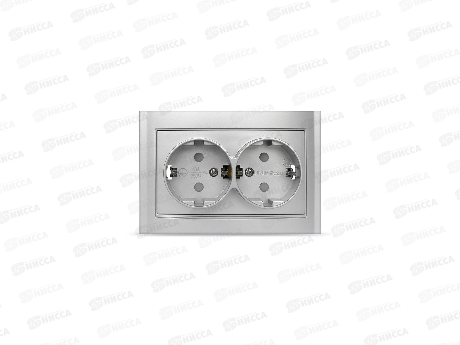 Розетка Бриллиант 2-местная с заземлением, скрытой установки,з/ш 16А, 220В,серебро,керамика, 7949797*10