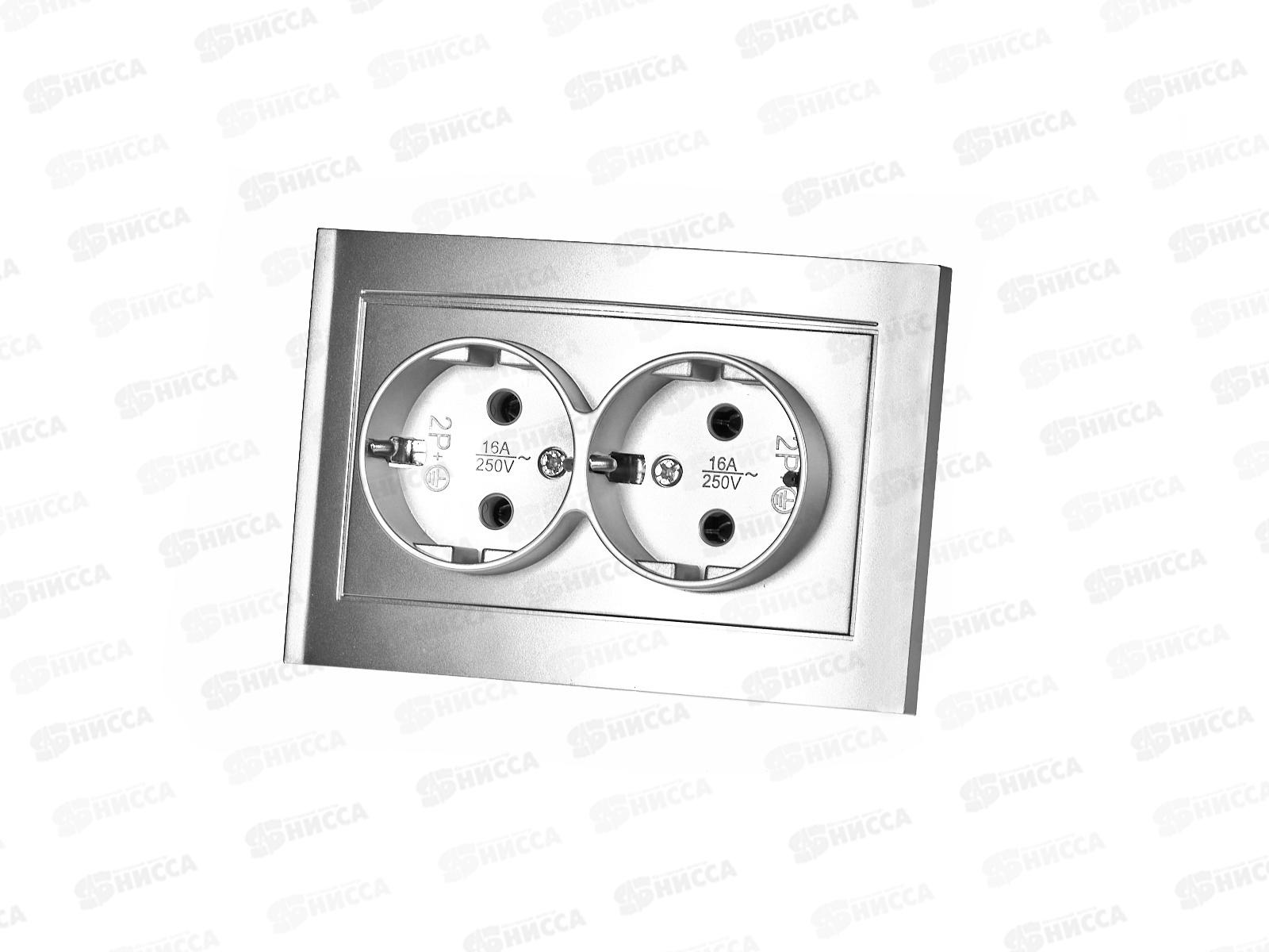Розетка Бриллиант 2-местная с заземлением, скрытой установки, 16А, 220В,серебро,керамика, 7949780*10
