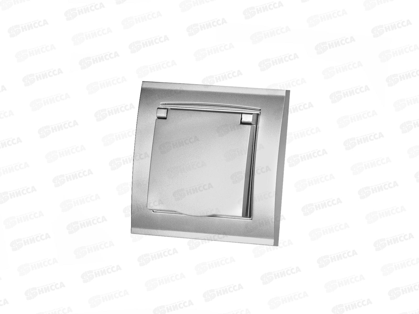 Розетка Бриллиант 1-местная с крышкой,  с заземлением, скрытой установки,16А, 220В,серебро, 7949896*10