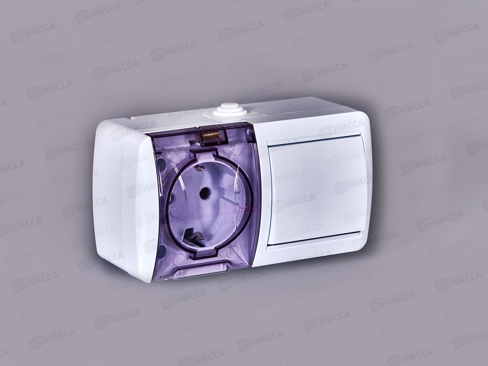 Блок горизонтальный  КЛИО выкл. 1-клавиша, открытая установка + розетка 1-мес.с крыш., с/з, К2237*10