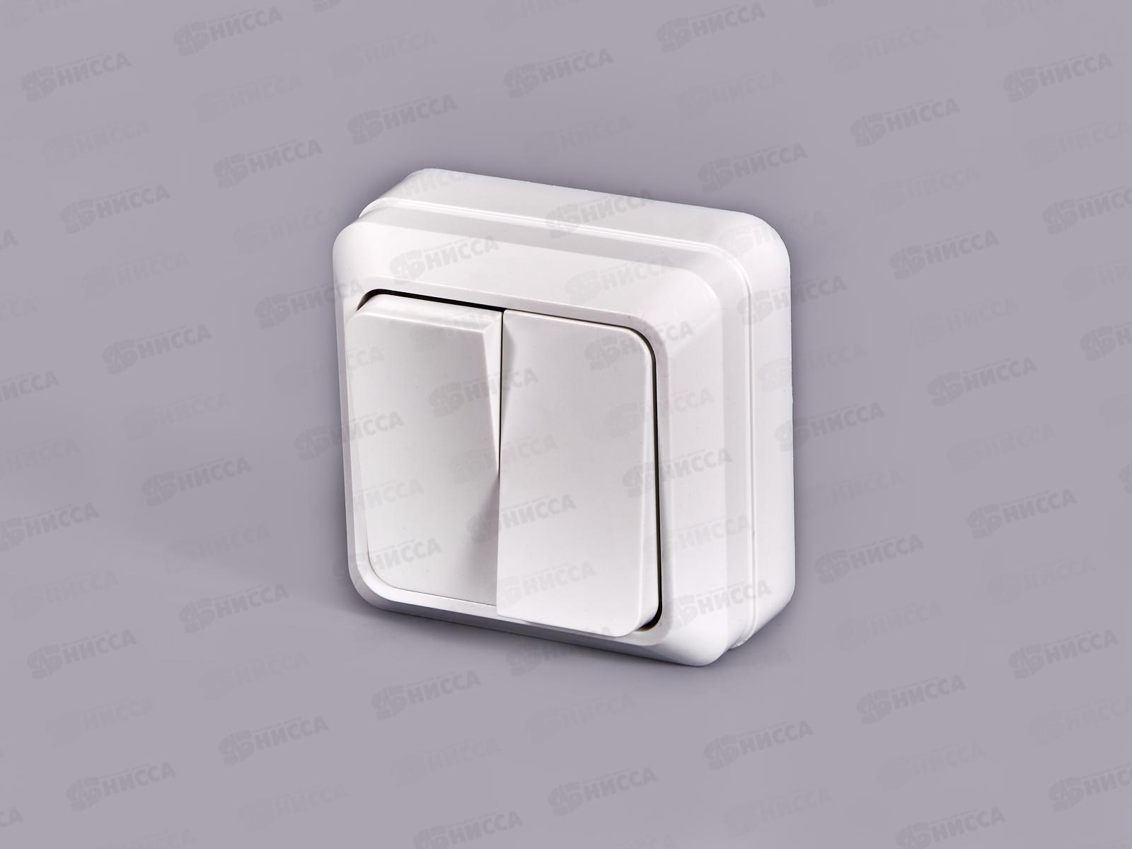 Выключатель ОЛИМП 2-клавиши открытой установки, 10А, 220В белый, О0023 *10