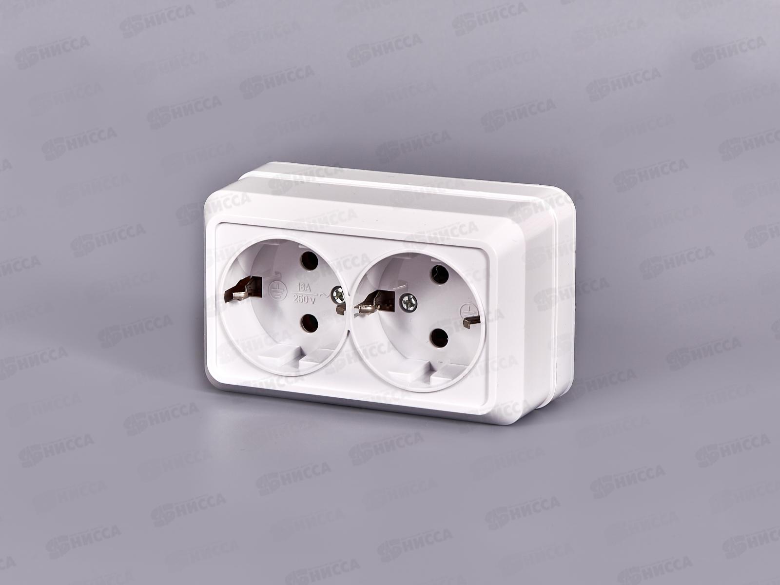 Розетка ОЛИМП 2-местная открытой установки, с заземлением, 16А, 220В белая, керамика,O0128*10