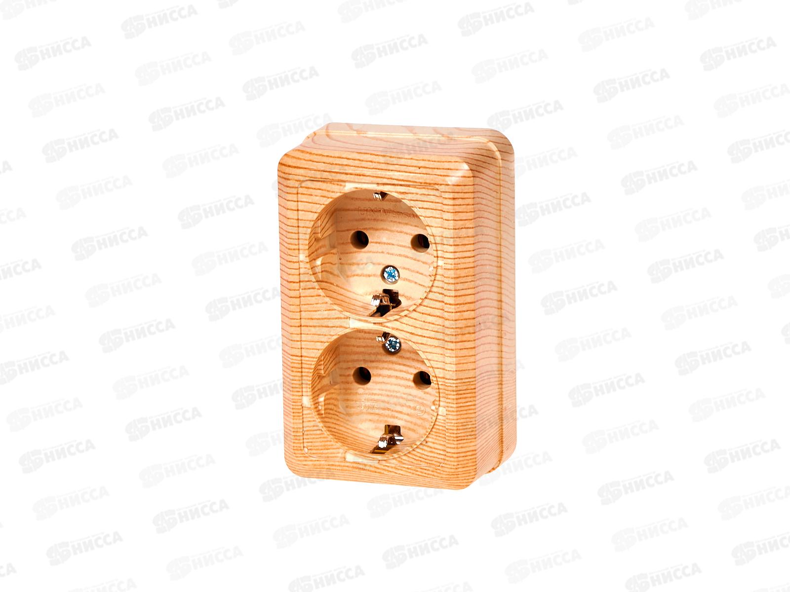 Розетка ОЛИМП 2-местная открытой установки, с заземлением, 16А, 220В сосна,керамика, 5560865*10