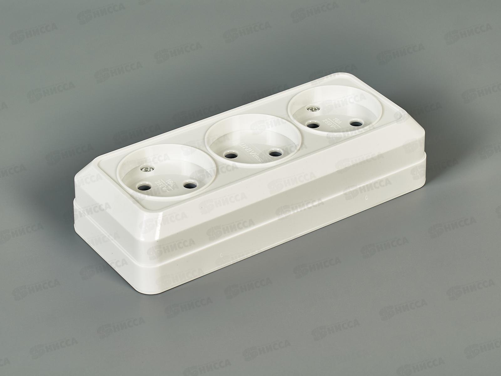 Розетка ОЛИМП 3-местная открытой установки, без заземления, 16А, 220В белая,керамика, 1160*10