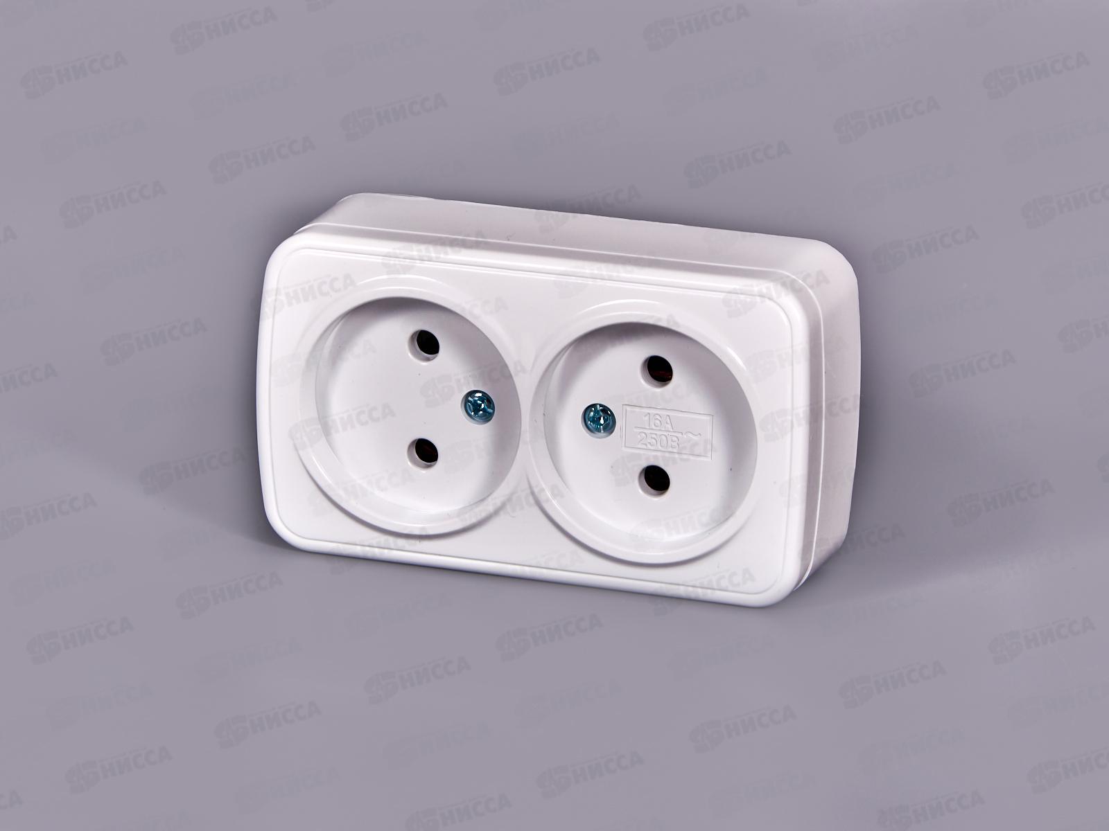 Розетка СОЮЗ 2-местная  Электра, открытой установки, без заземления 16А, 220В, белая,0024*10