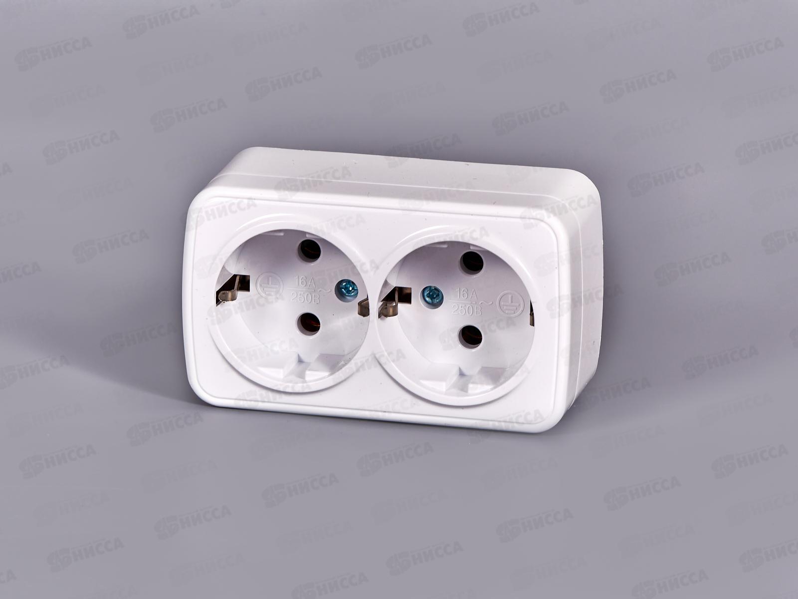 Розетка СОЮЗ 2-местная  Электра, открытой установки, с/з 16А, 220В, белая,0020*10