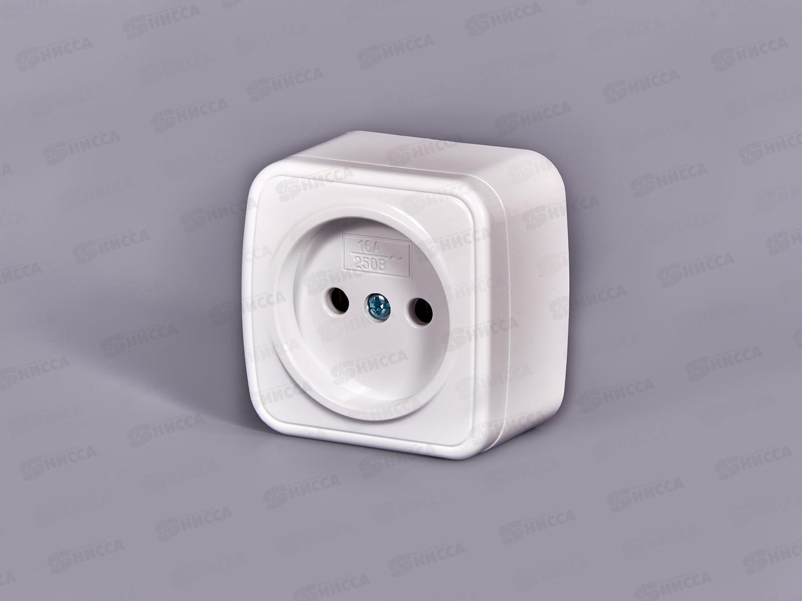 Розетка СОЮЗ 1-местная  Электра, открытой установки, без заземления 16А, 220В, белая,0011*10