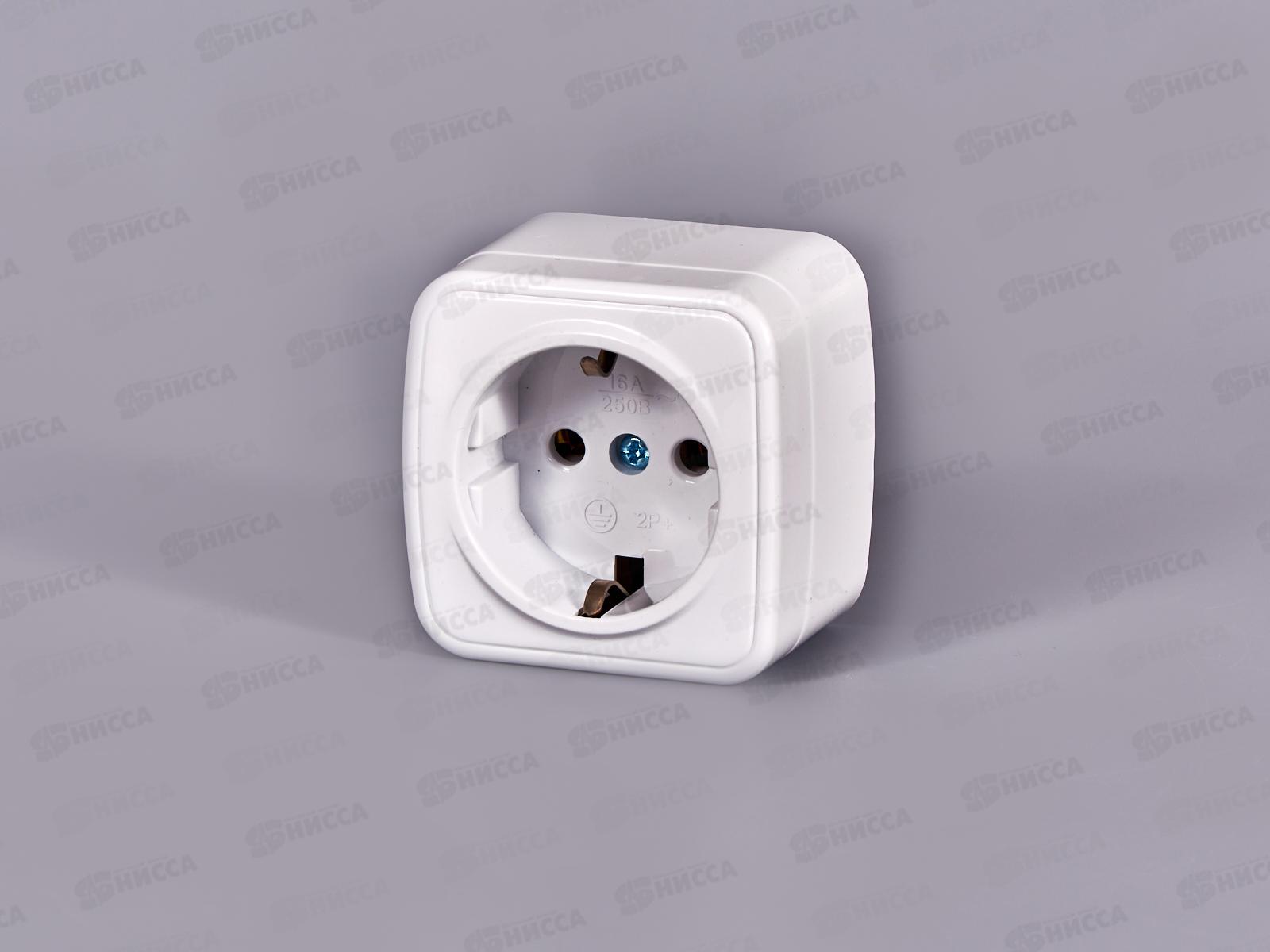 Розетка СОЮЗ 1-местная  Электра, открытой установки, с заземлением 16А, 220В, белая,0012*10