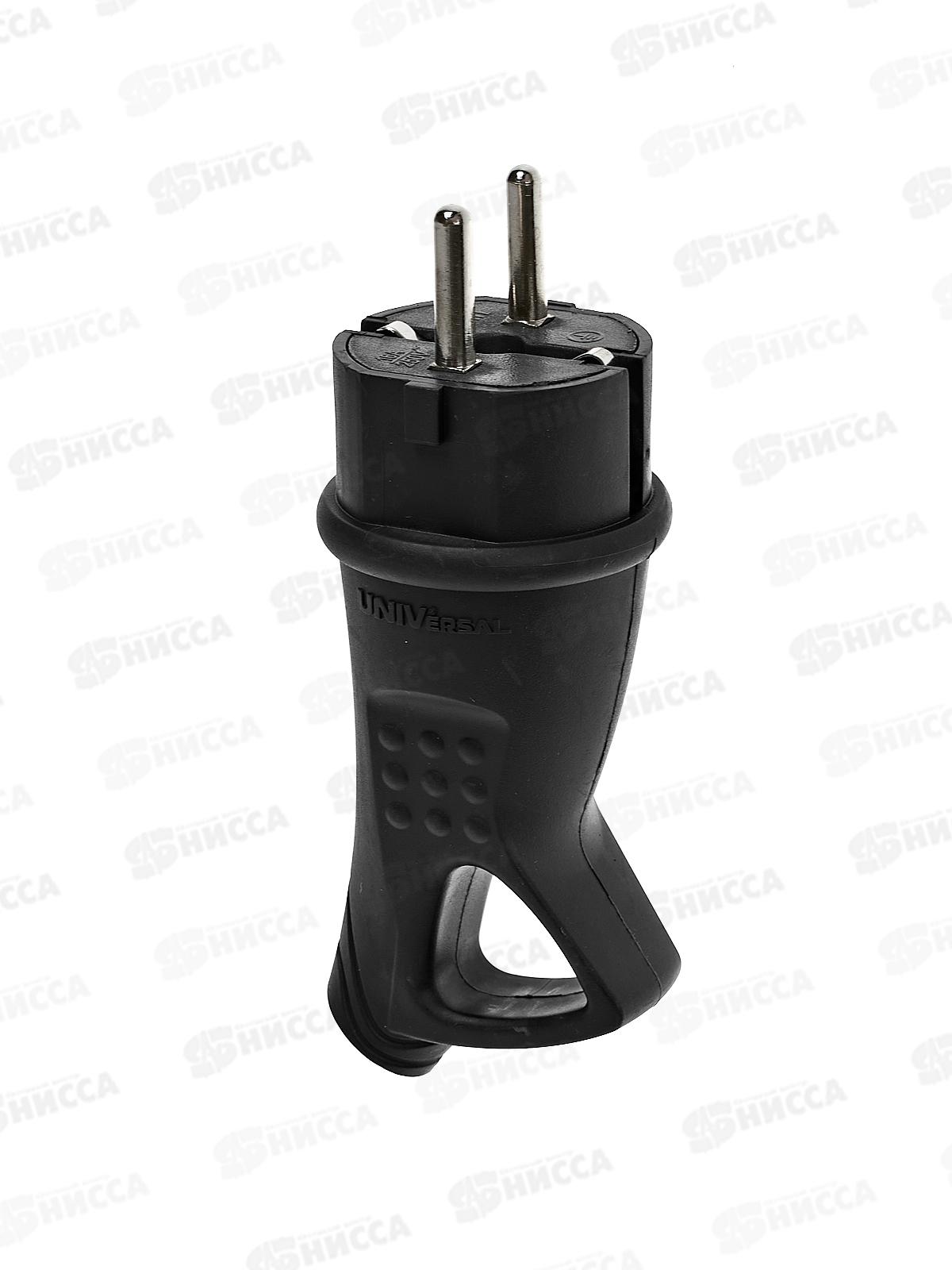Вилка UNIVersal с заземлением с ушком, каучук, 16А, 250B, IP44, черный,0003