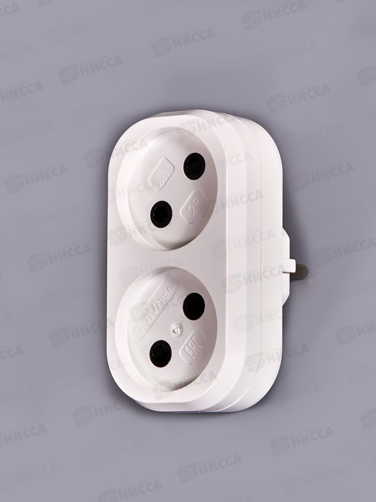 Разветвитель UNIVersal 2 гнезда, без заземления , плоский, белый 10А 250В,А202