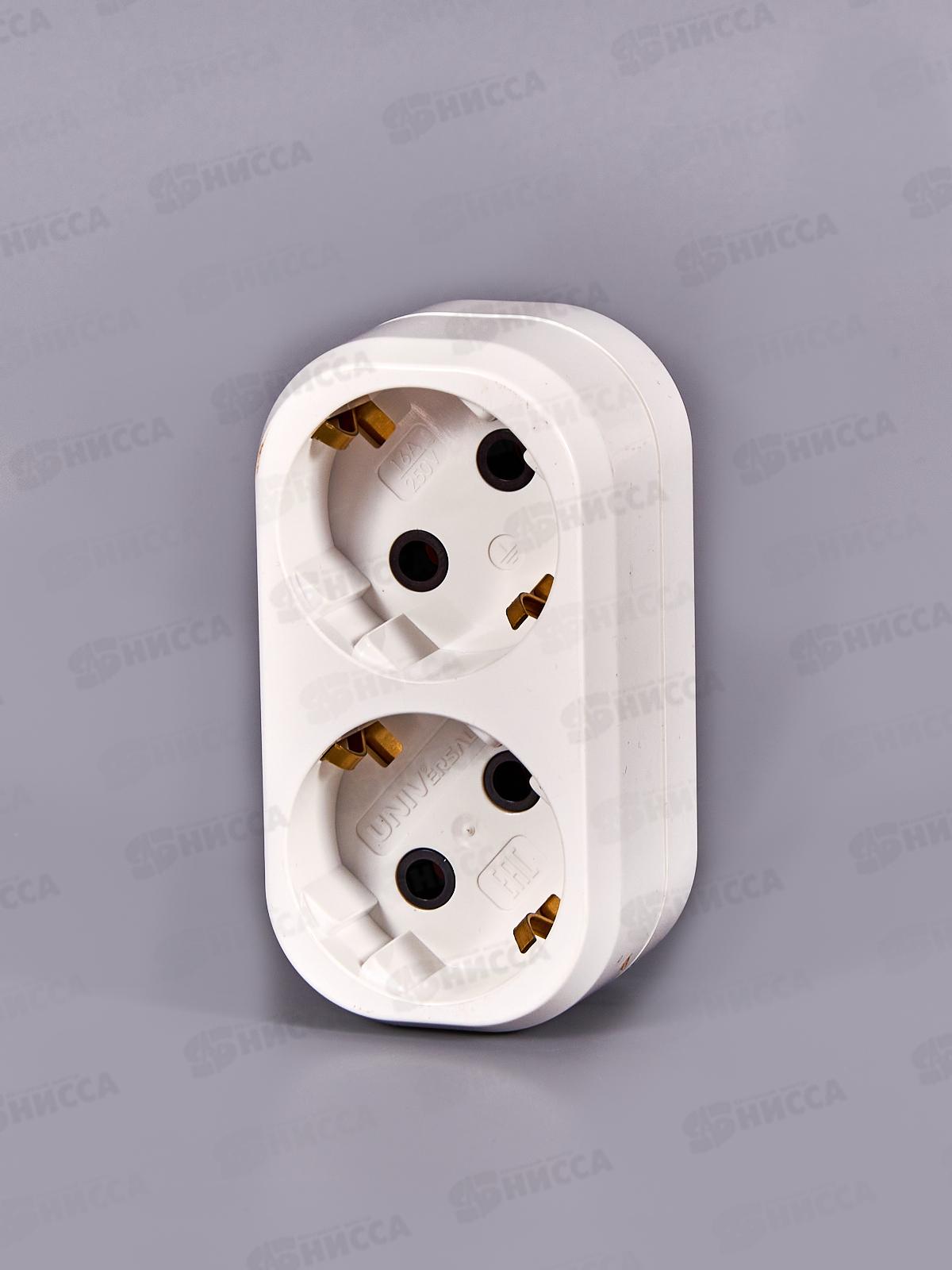 Разветвитель UNIVersal 2 гнезда, с заземлением , плоский, белый 16А 250В,А302