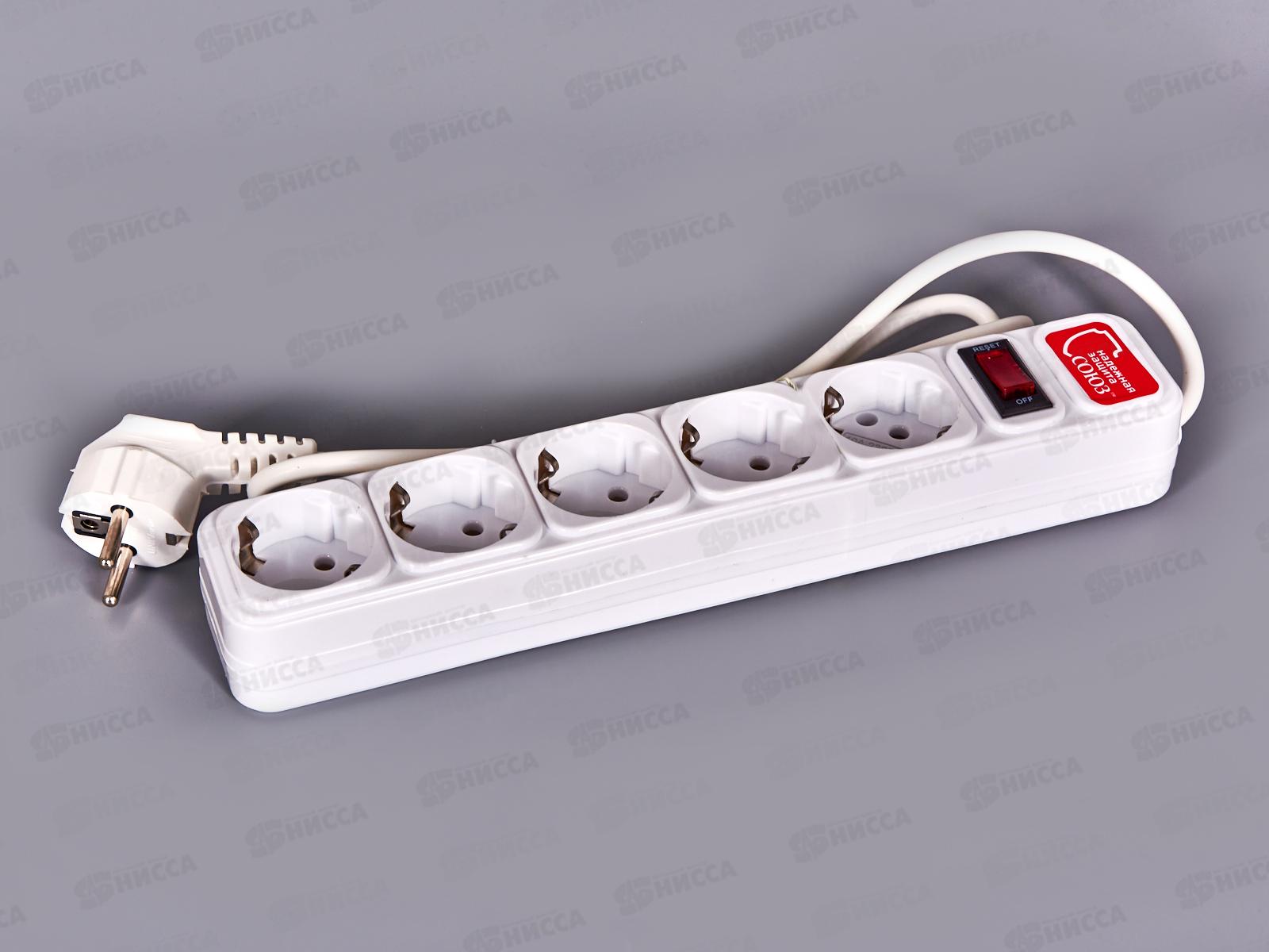 Сетевой фильтр СОЮЗ ПВС 3*0,75 5 гн, 1,5 м выкл. с идик. , с/з, белый,1324